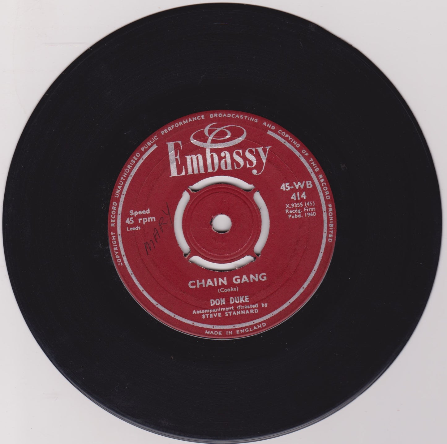 Don Duke ‎– Only The Lonely / Chain Gang (Embassy 1960) 7" vinyl single G+/VG