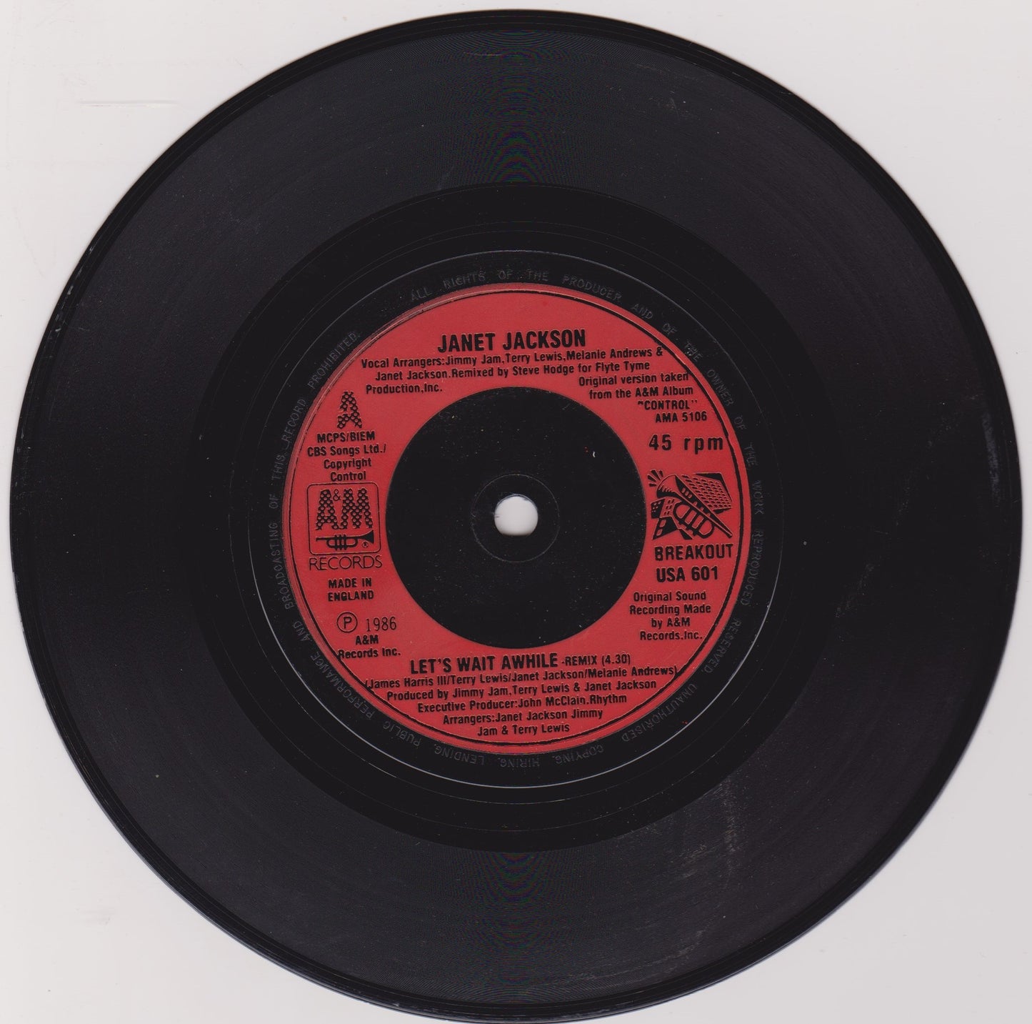 Janet Jackson ‎– Let's Wait Awhile (A&M 1987) 7" vinyl single G+/-