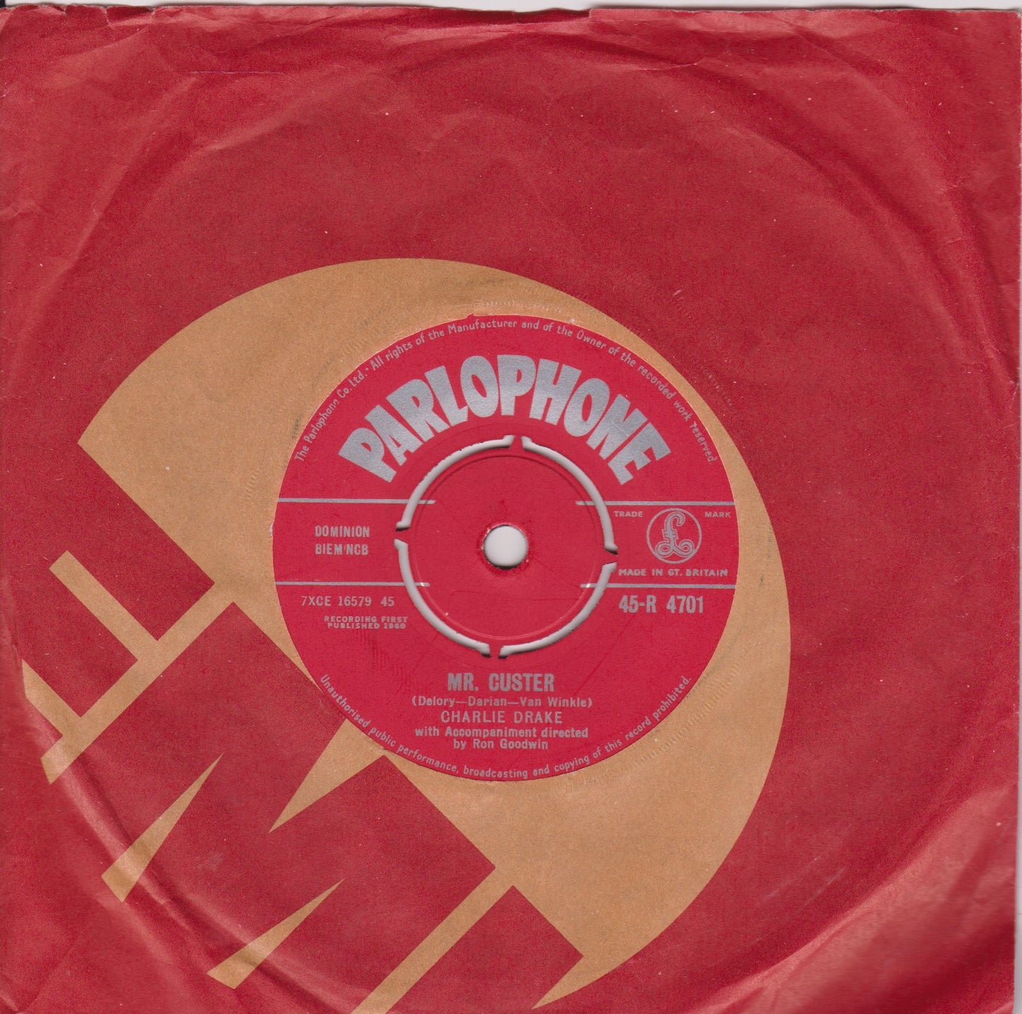 Charlie Drake ‎– Mr. Custer / Glow Worm (Parlophone 1960) 7" vinyl single VG/-