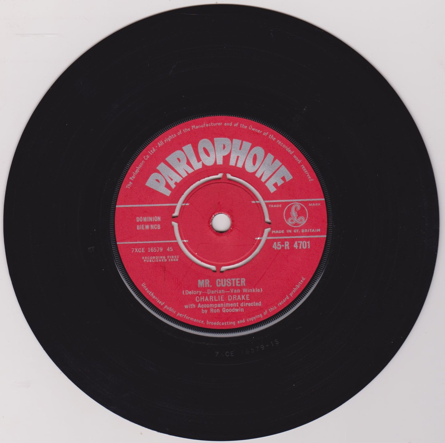 Charlie Drake ‎– Mr. Custer / Glow Worm (Parlophone 1960) 7" vinyl single VG/-