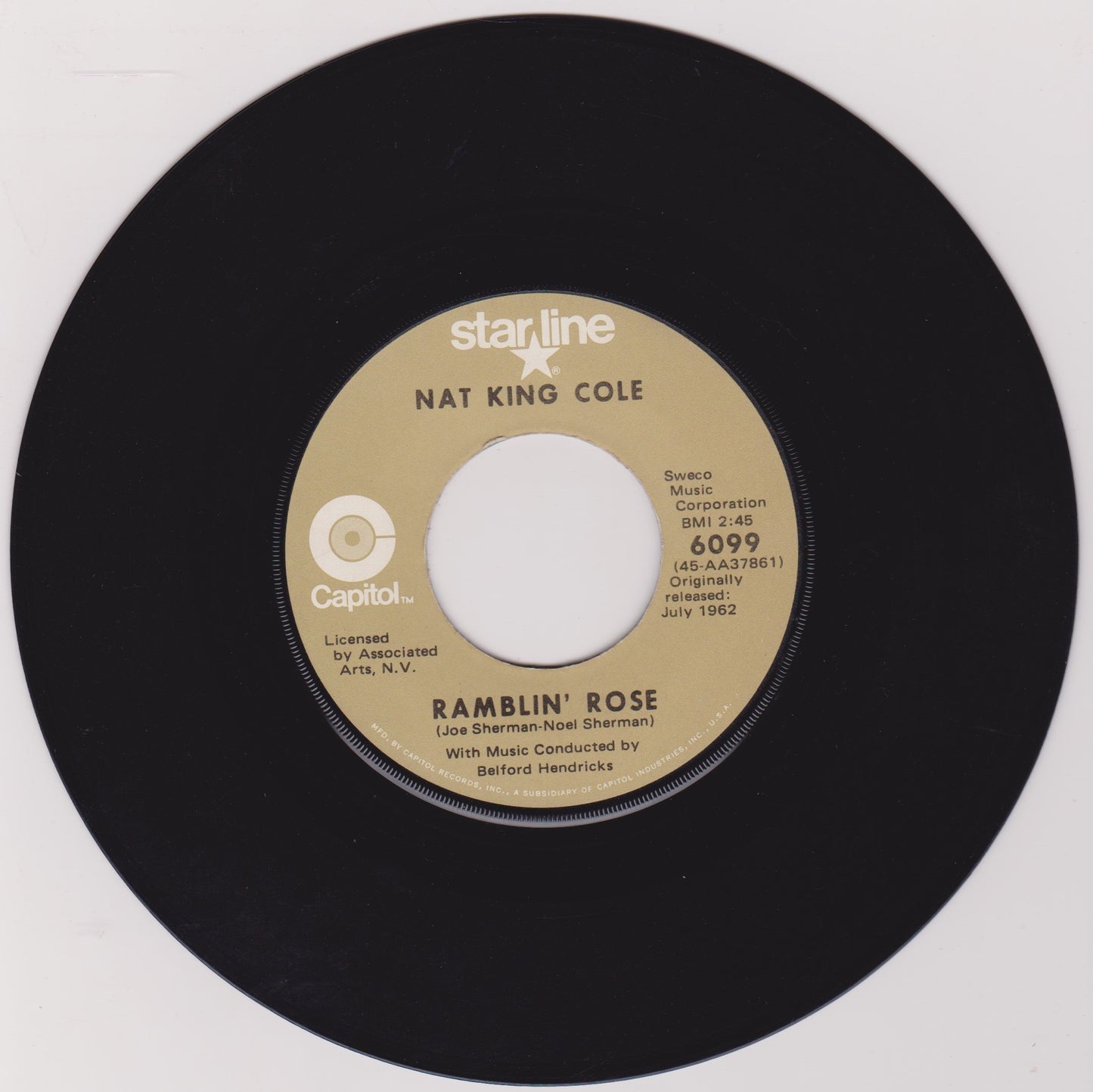 Nat King Cole – Ramblin' Rose / The Good Times (Capitol) 7" vinyl US single VG/P jukebox centre