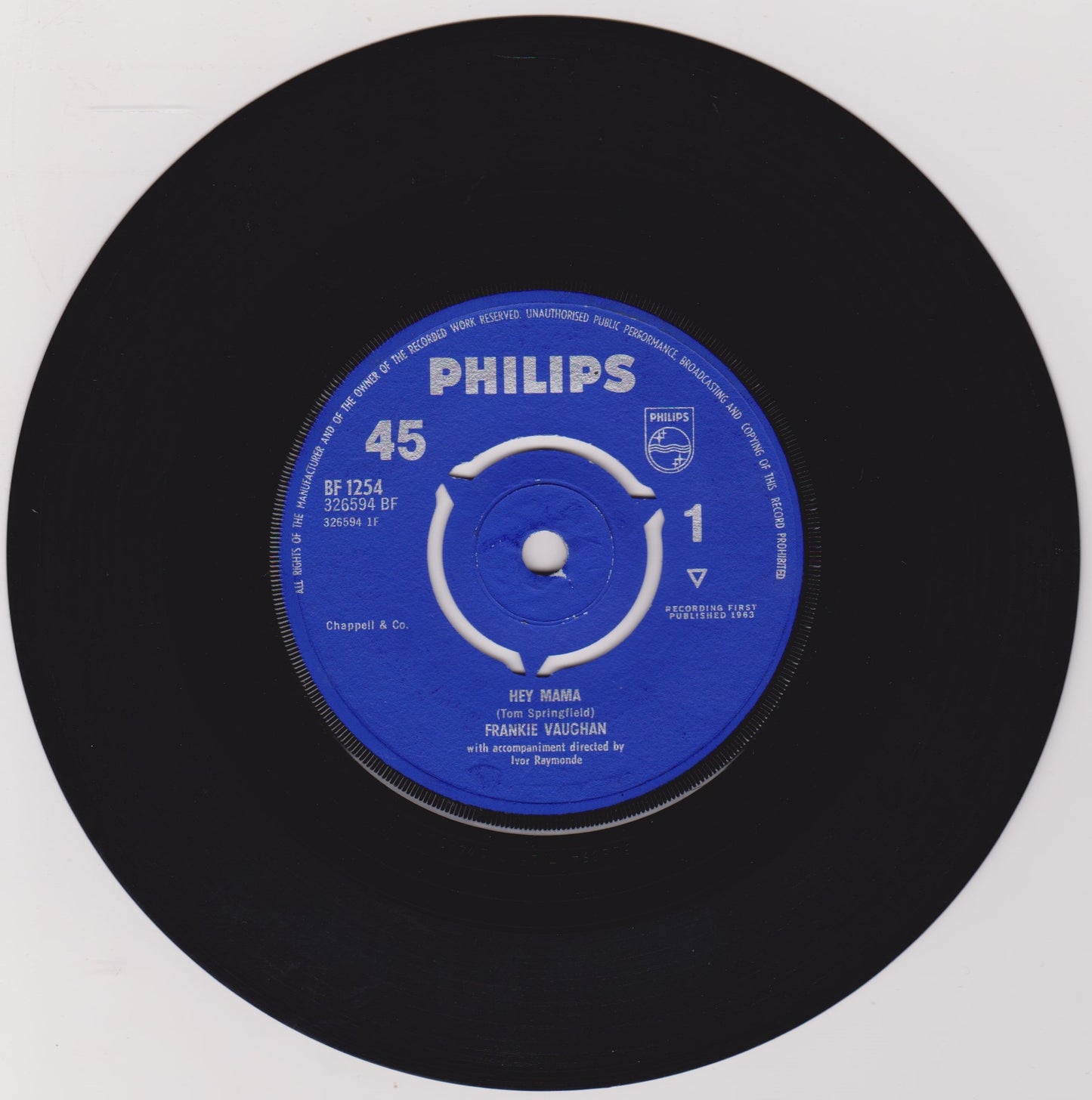 Frankie Vaughan ‎– Hey Mama (Philips 1963) 7" vinyl single VG/-