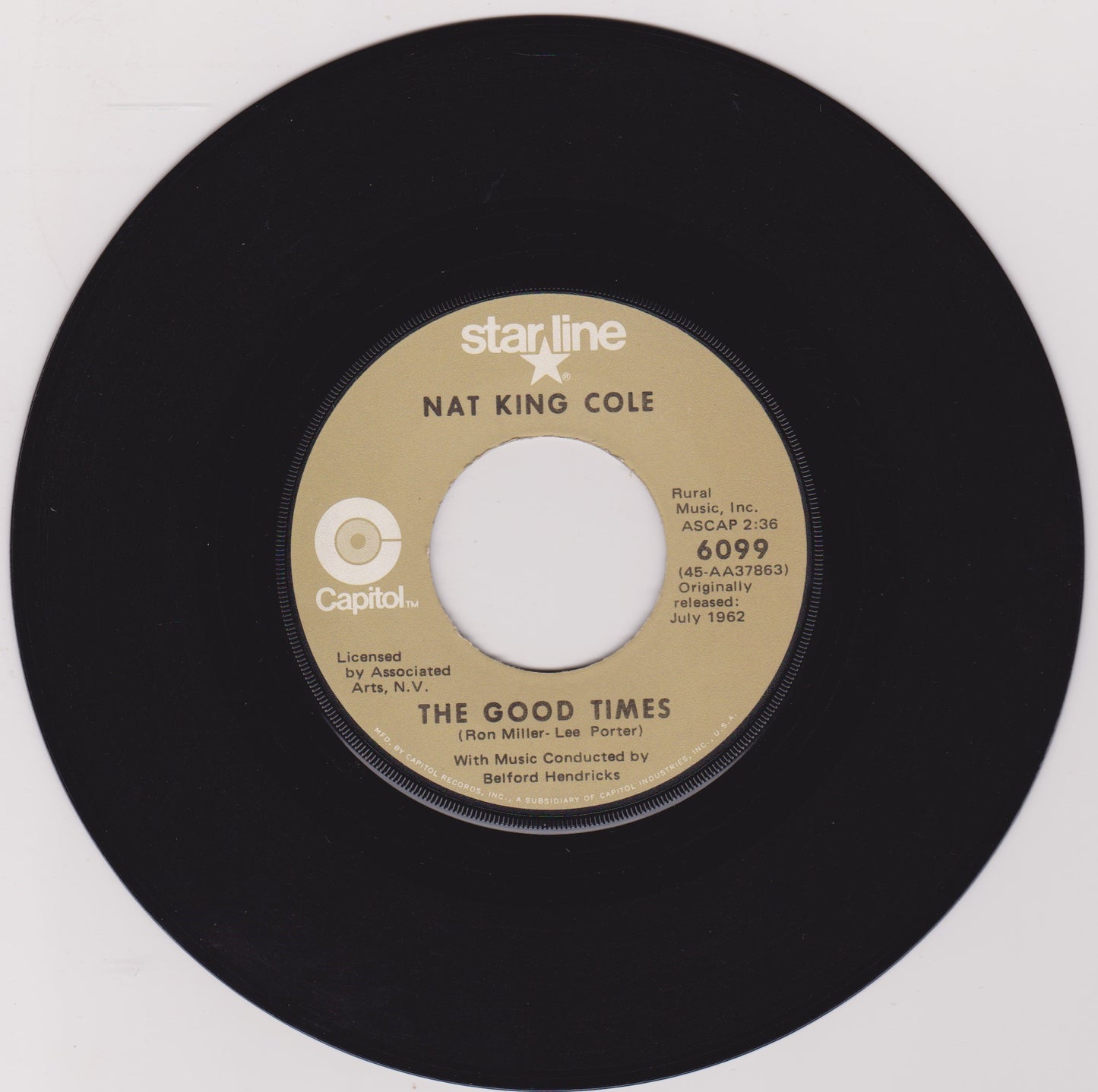 Nat King Cole – Ramblin' Rose / The Good Times (Capitol) 7" vinyl US single VG/P jukebox centre
