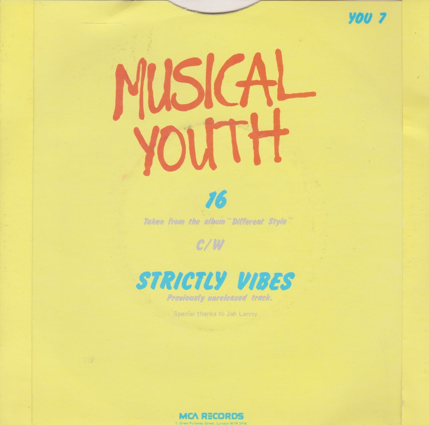 Musical Youth ‎– 16 (MCA 1983) 7" vinyl P/S single VG/VG