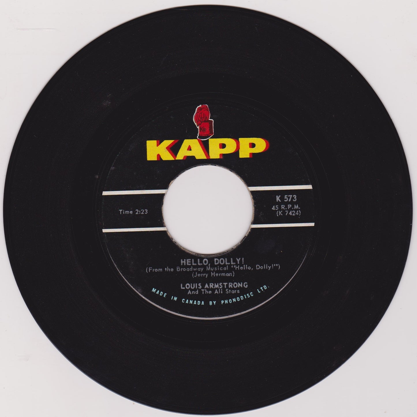 Louis Armstrong And The All Stars – Hello, Dolly! (Kapp 1964) 7" vinyl single VG/- Canada jukebox