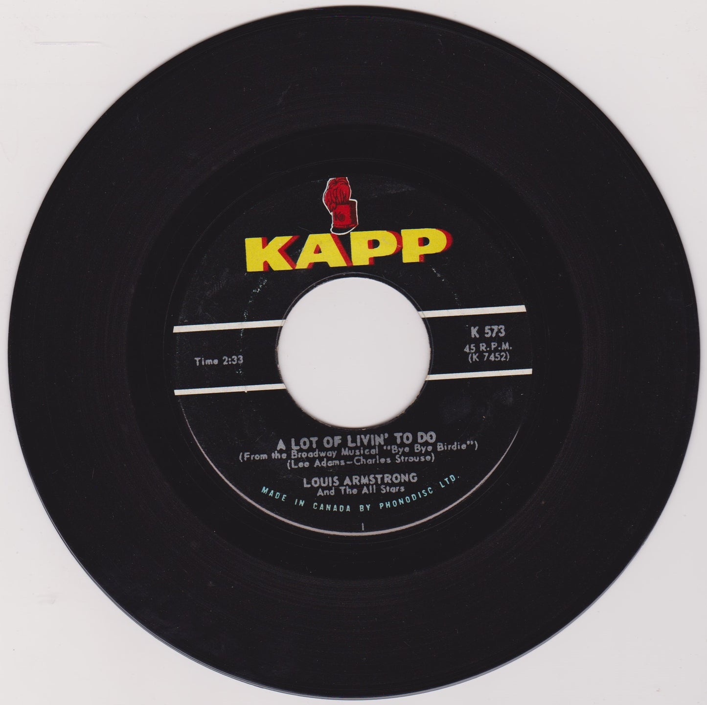 Louis Armstrong And The All Stars – Hello, Dolly! (Kapp 1964) 7" vinyl single VG/- Canada jukebox