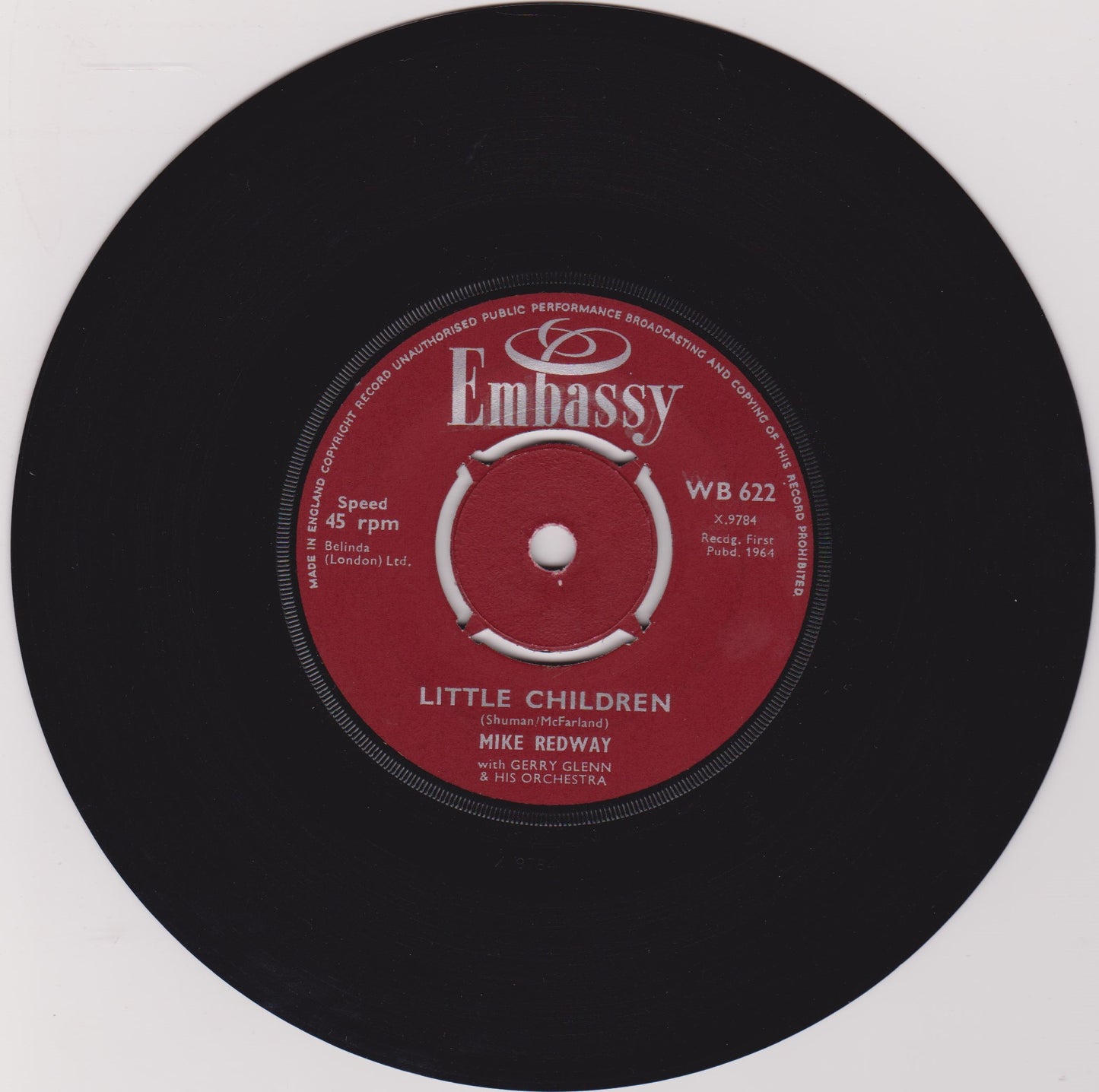 Mike Redway - Little Children (Embassy 1964) 7" vinyl single VG/VG