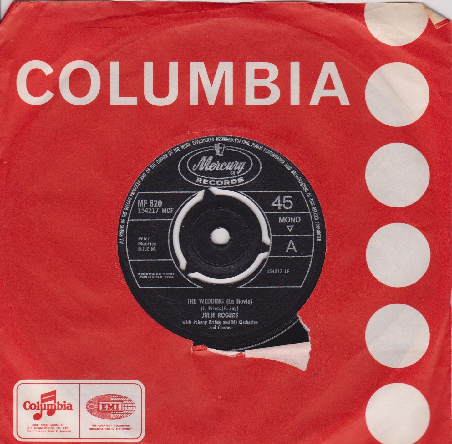 Julie Rogers ‎– The Wedding (La Novia) (Mercury 1964) 7" vinyl single VG/-
