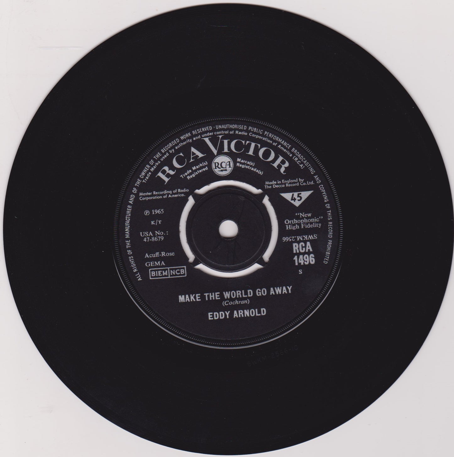 Eddy Arnold – Make The World Go Away (RCA 1965) 7" vinyl single VG/-
