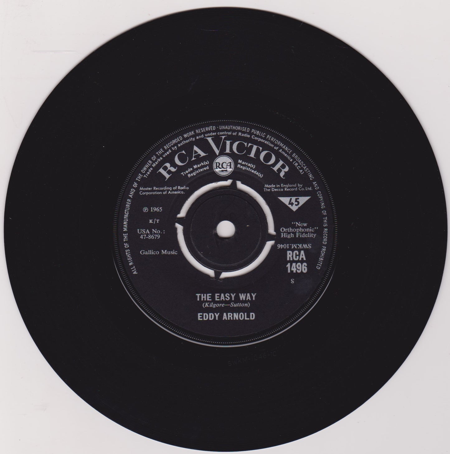 Eddy Arnold – Make The World Go Away (RCA 1965) 7" vinyl single VG/-