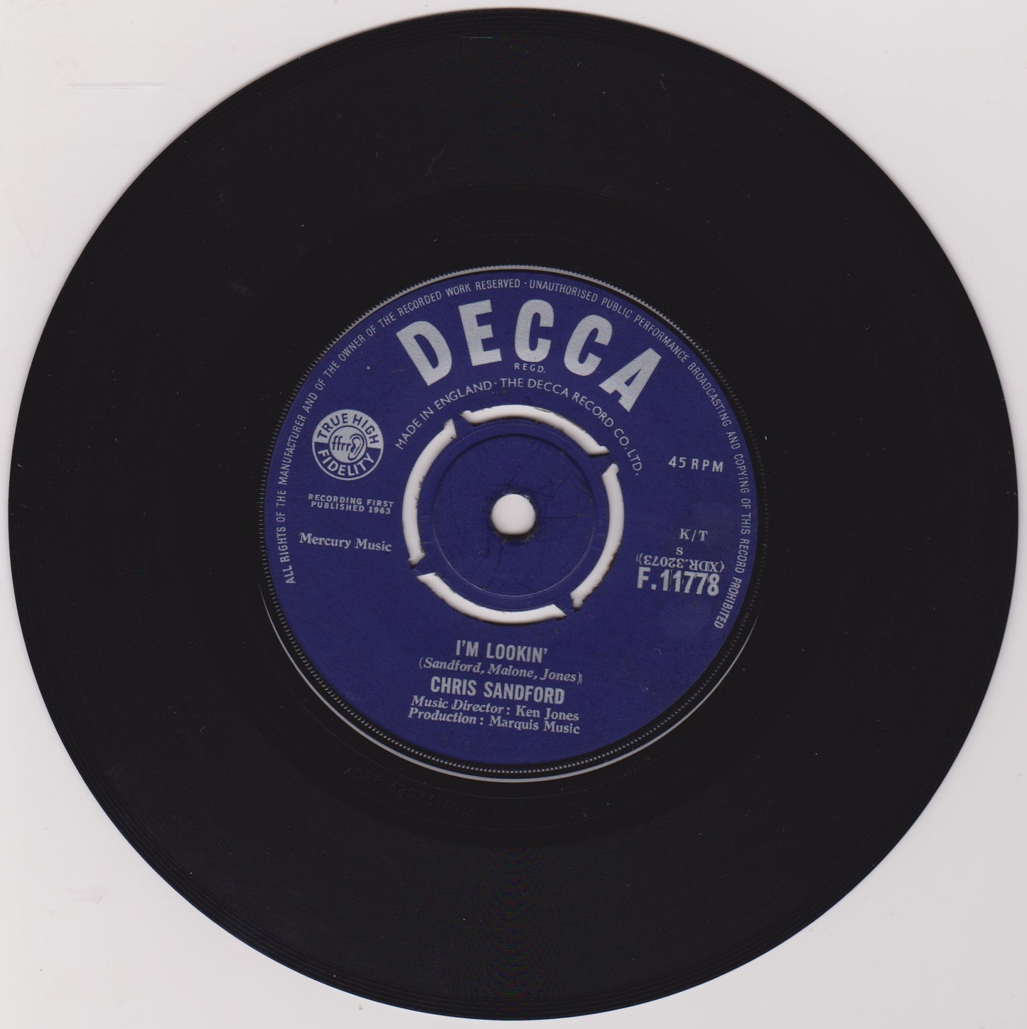 Chris Sandford ‎– Not Too Little - Not Too Much (Decca 1963) 7" vinyl single VG/-