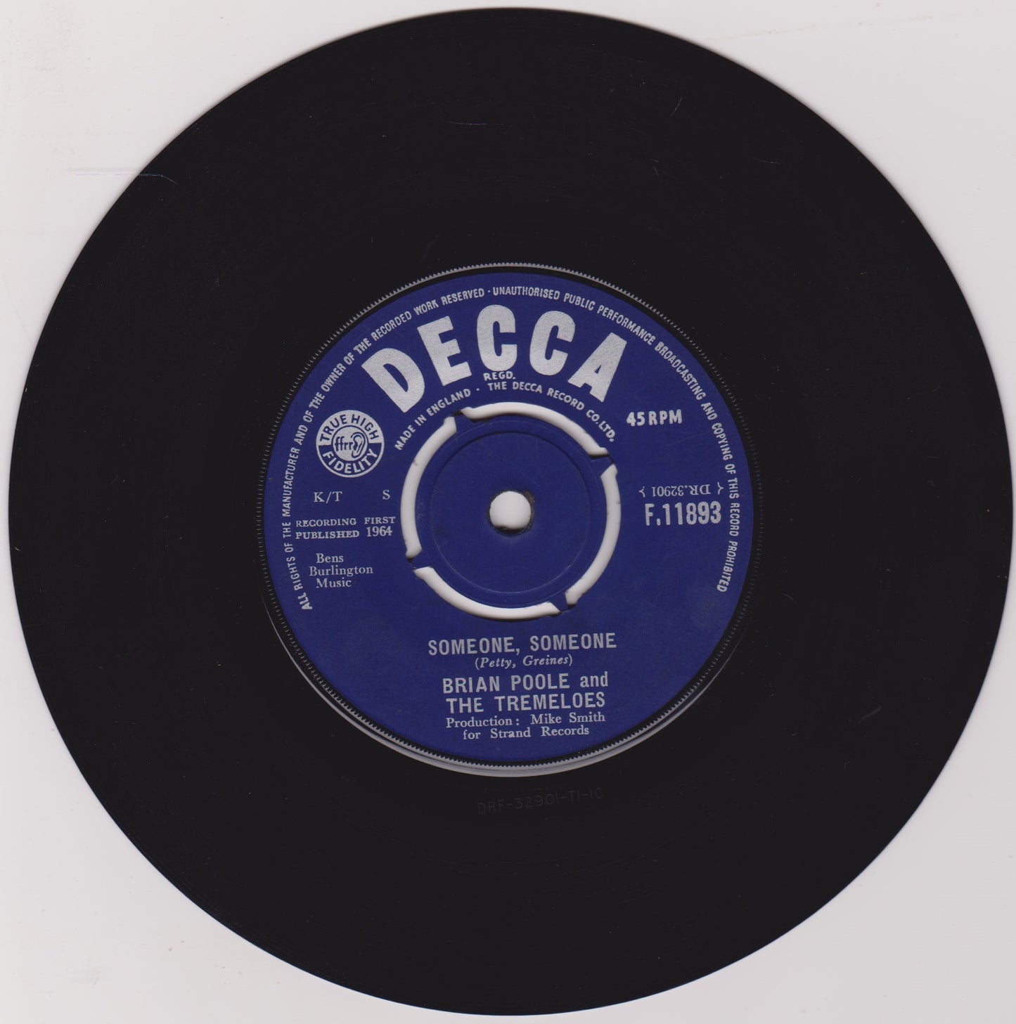 Brian Poole & The Tremeloes – Someone, Someone (Decca 1964) 7" vinyl single VG/-