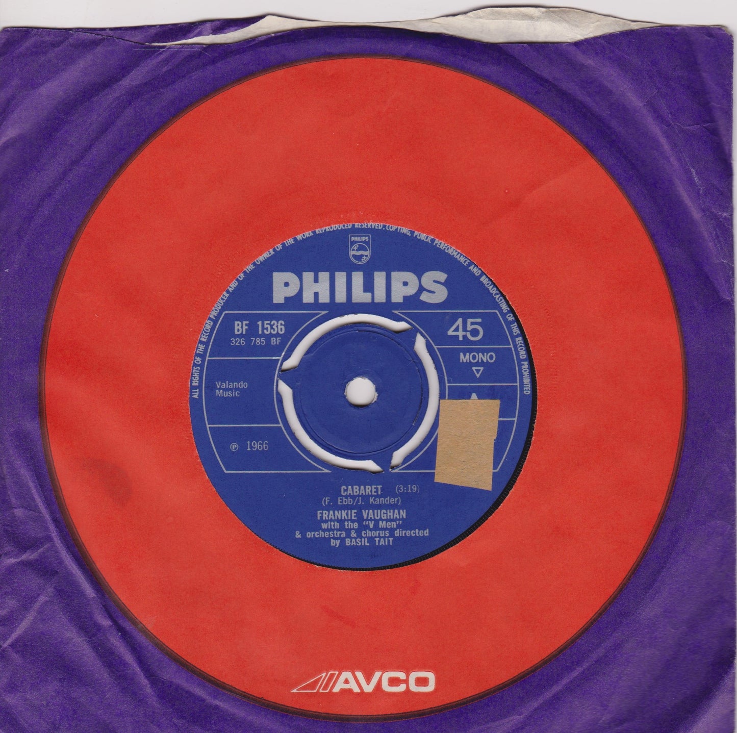 Frankie Vaughan ‎– Cabaret (Philips 1966) 7" vinyl single VG/-