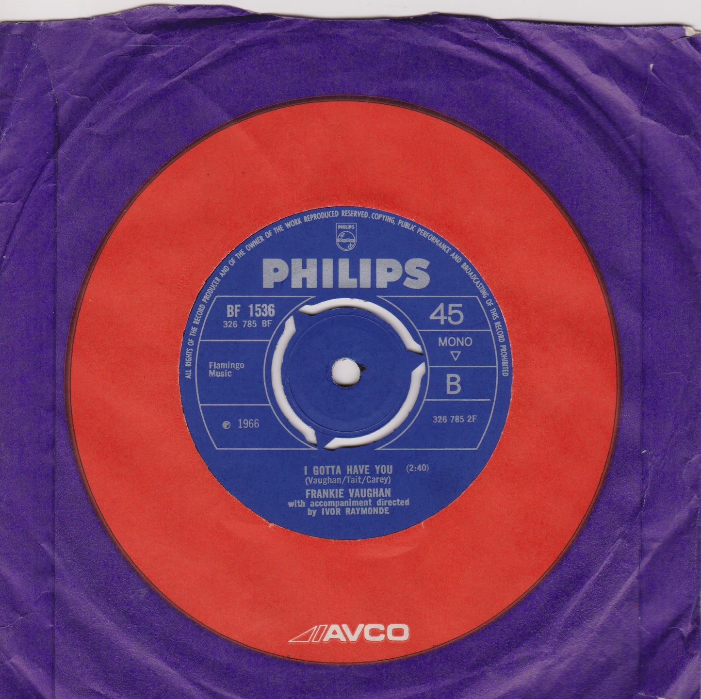 Frankie Vaughan ‎– Cabaret (Philips 1966) 7" vinyl single VG/-