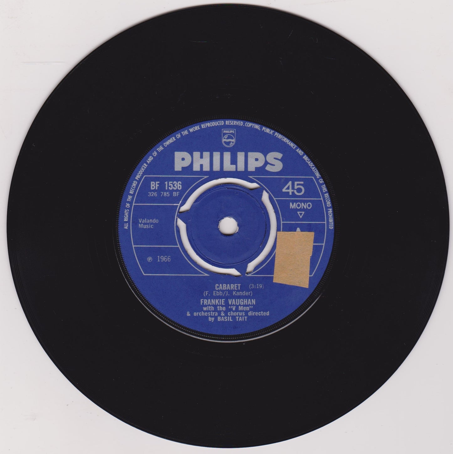 Frankie Vaughan ‎– Cabaret (Philips 1966) 7" vinyl single VG/-