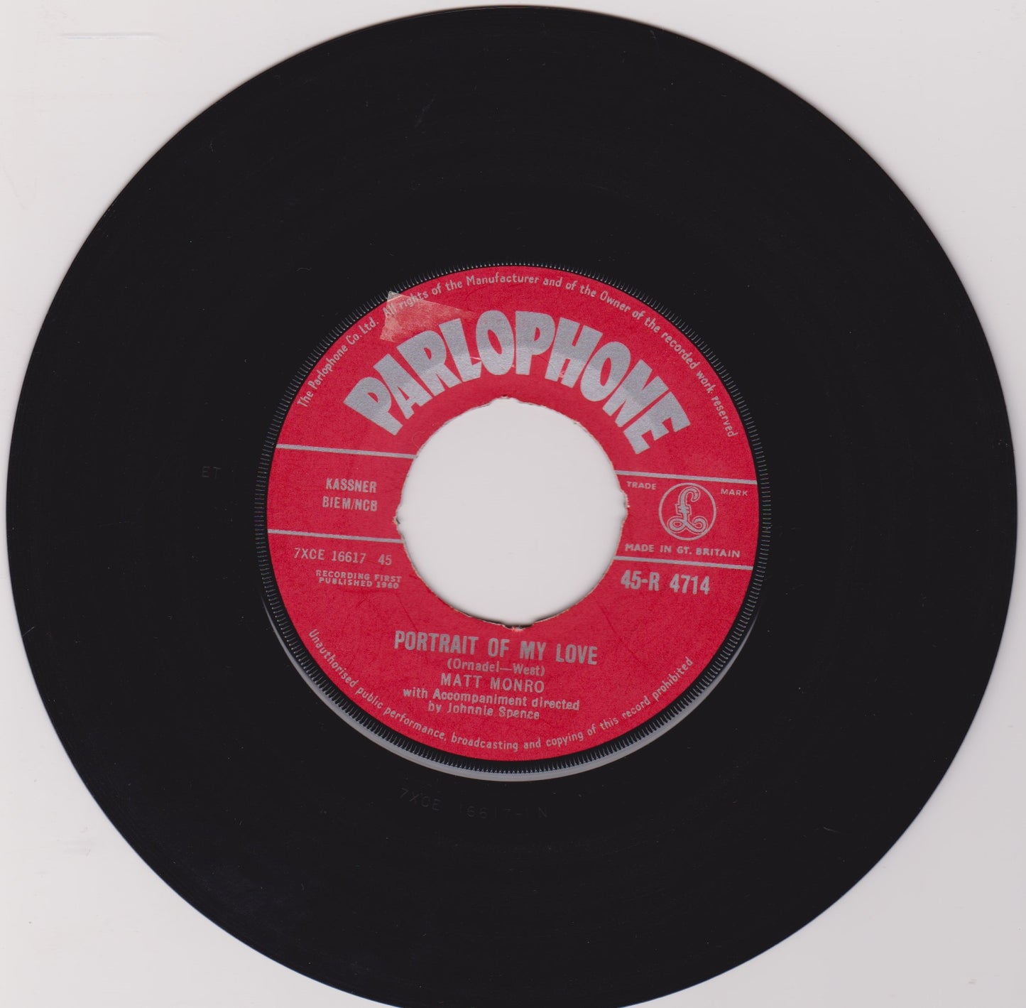 Matt Monro – Portrait Of My Love (Parlophone 1960) 7" vinyl single VG/- jukebox