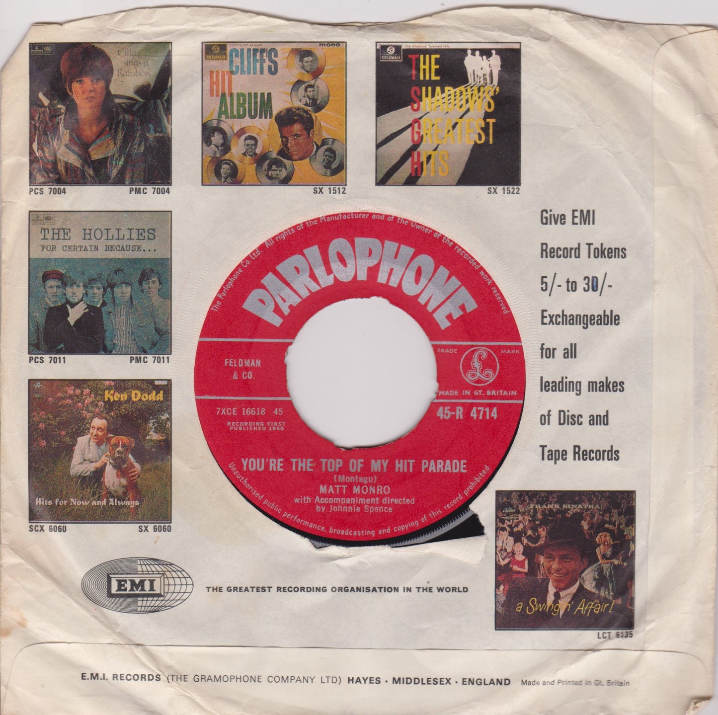 Matt Monro – Portrait Of My Love (Parlophone 1960) 7" vinyl single VG/- jukebox