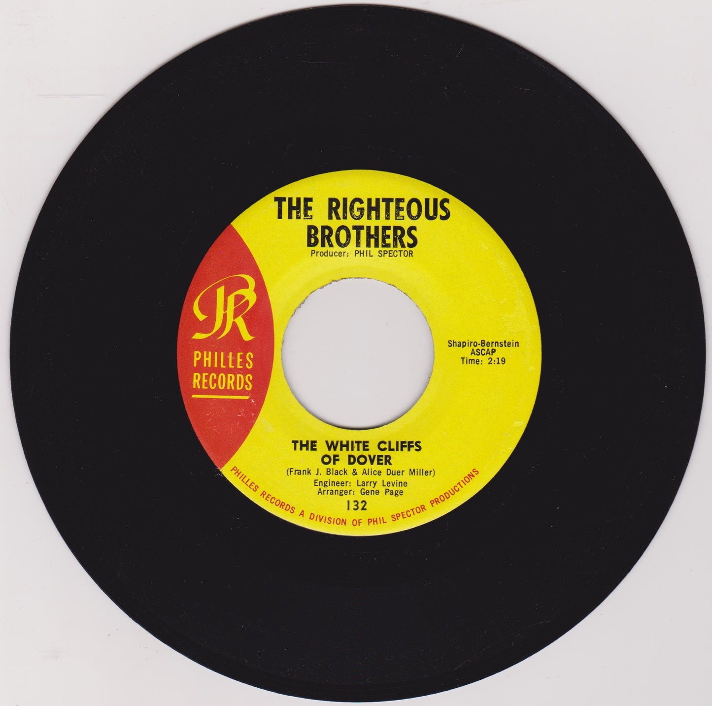 The Righteous Brothers ‎– The White Cliffs Of Dover (Philles 1966) 7" vinyl US single VG/VG jukebox mislabel