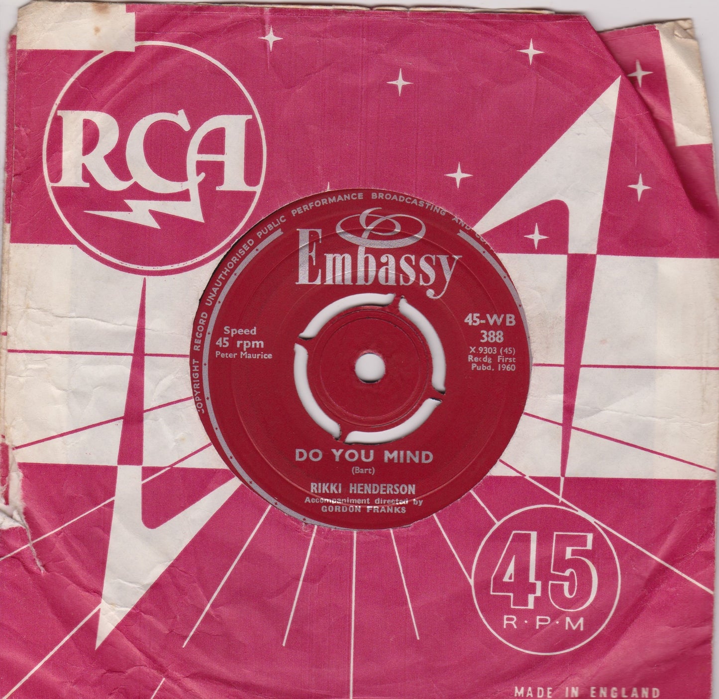 Rikki Henderson ‎– Be Mine (Embassy 1960) 7" vinyl single VG/-