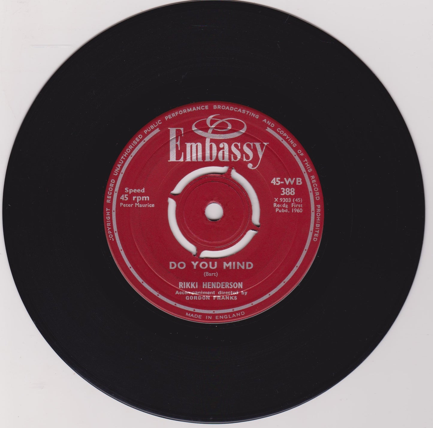 Rikki Henderson ‎– Be Mine (Embassy 1960) 7" vinyl single VG/-