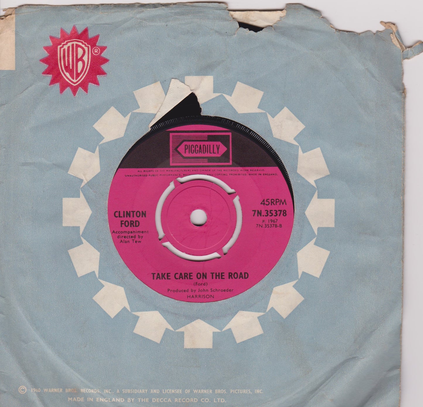 Clinton Ford ‎– This Song Is Just For You (Piccadilly 1967) 7" vinyl single VG/-