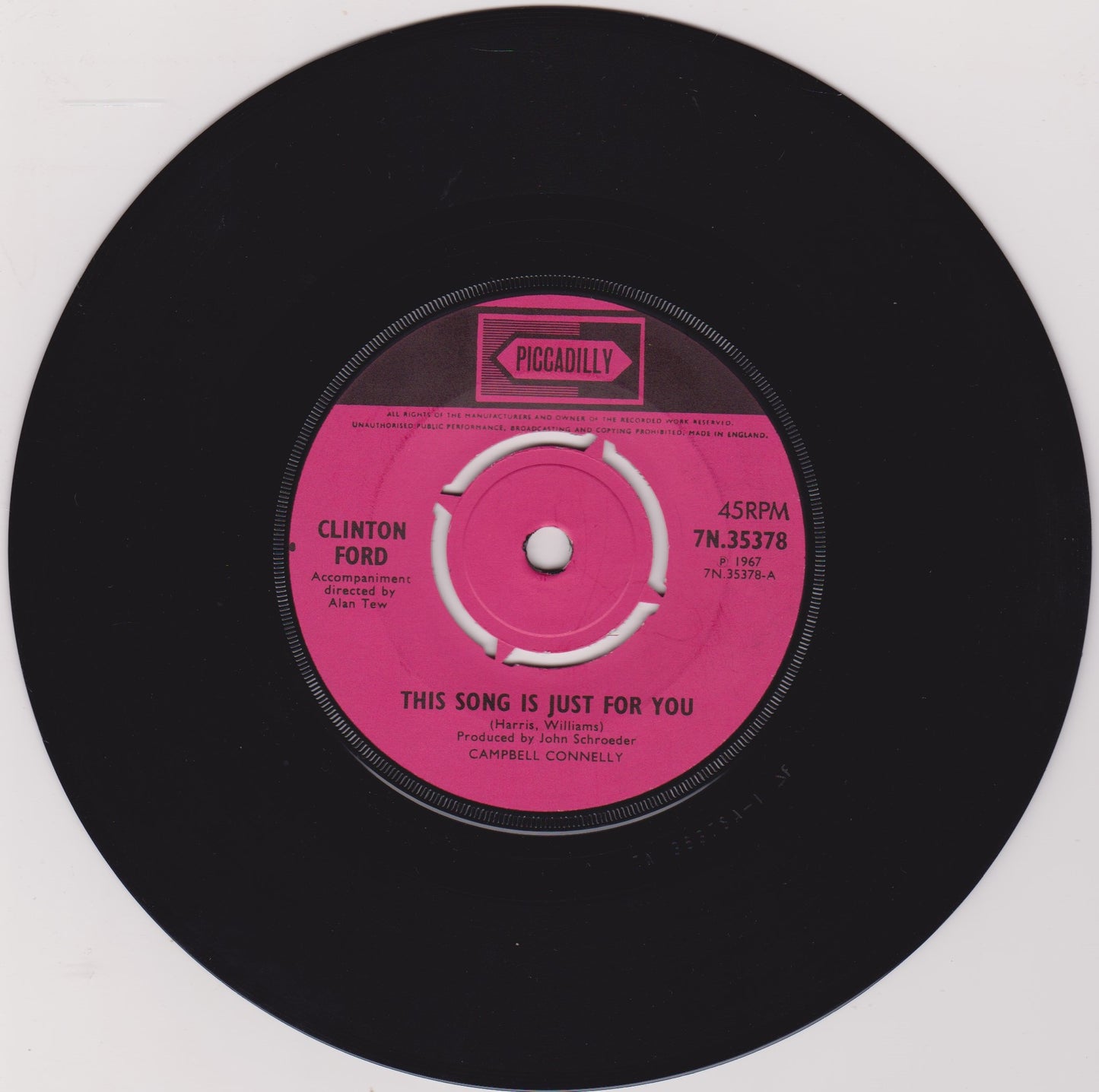Clinton Ford ‎– This Song Is Just For You (Piccadilly 1967) 7" vinyl single VG/-