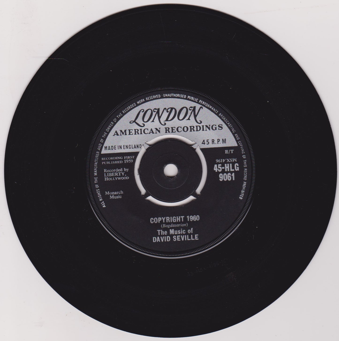 David Seville And The Chipmunks ‎– Alvin's Orchestra (London 1959) 7" vinyl single VG/-