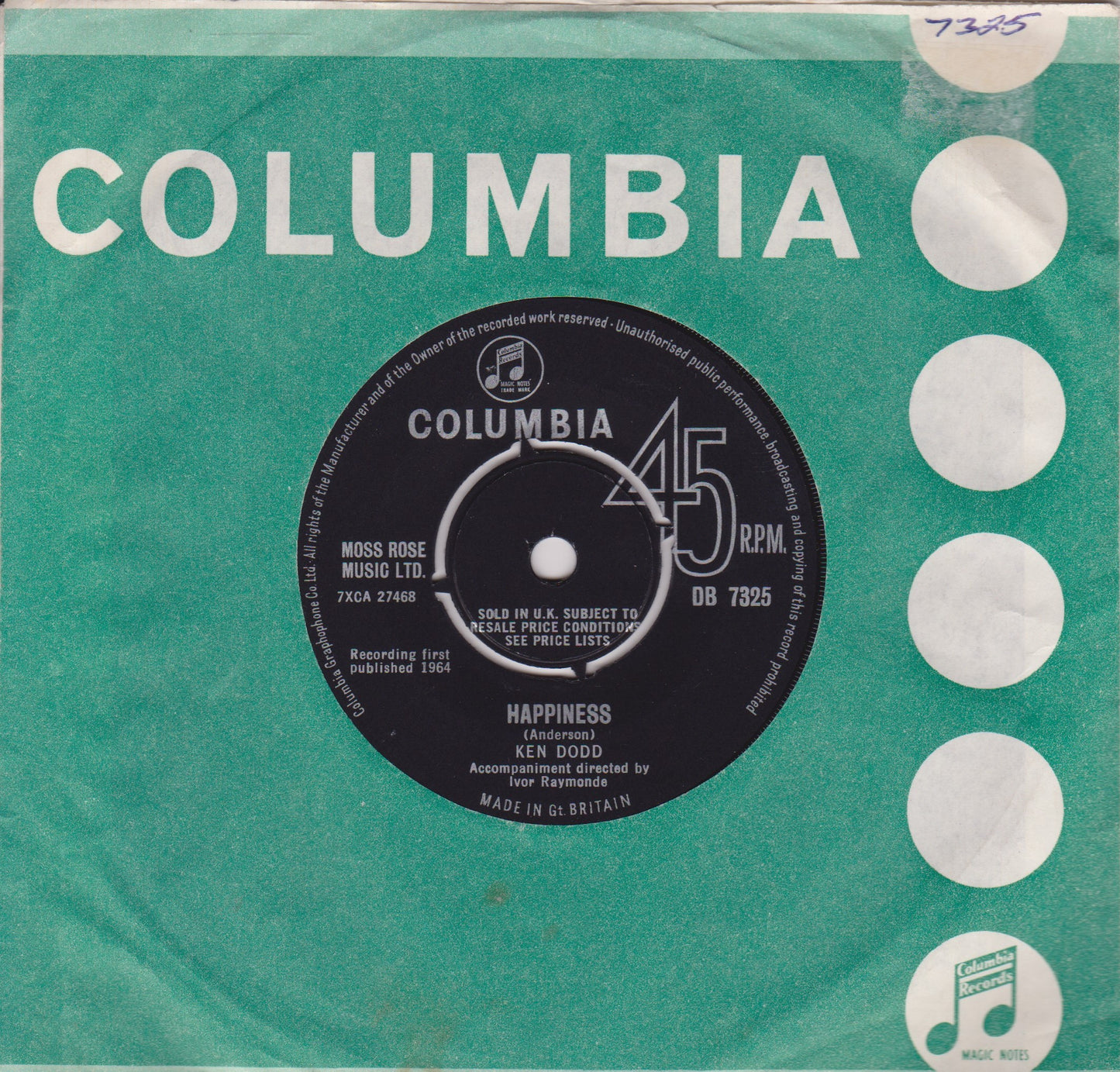 Ken Dodd - Happiness (Columbia 1964) 7" vinyl single VG/VG