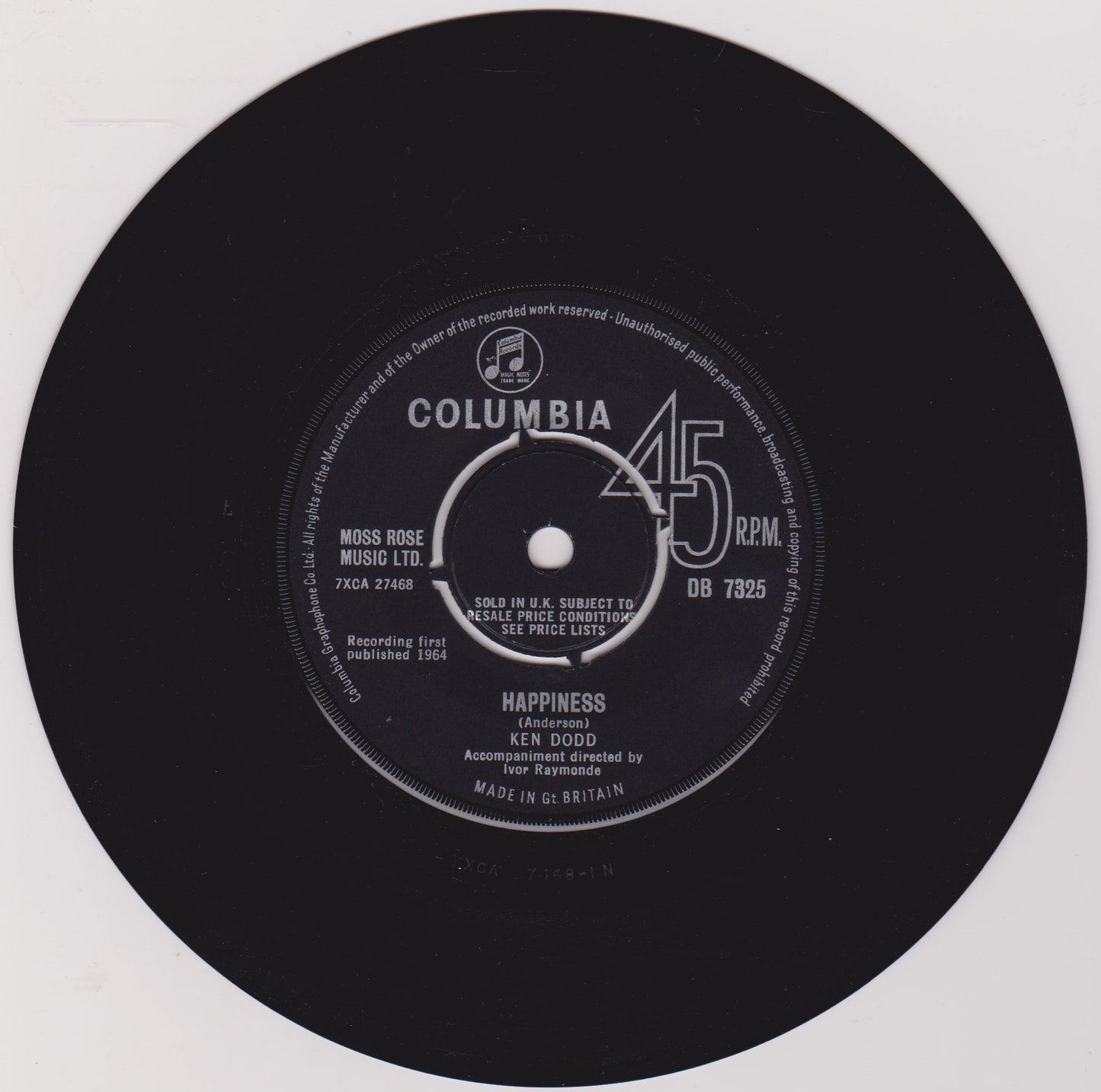 Ken Dodd - Happiness (Columbia 1964) 7" vinyl single VG/VG