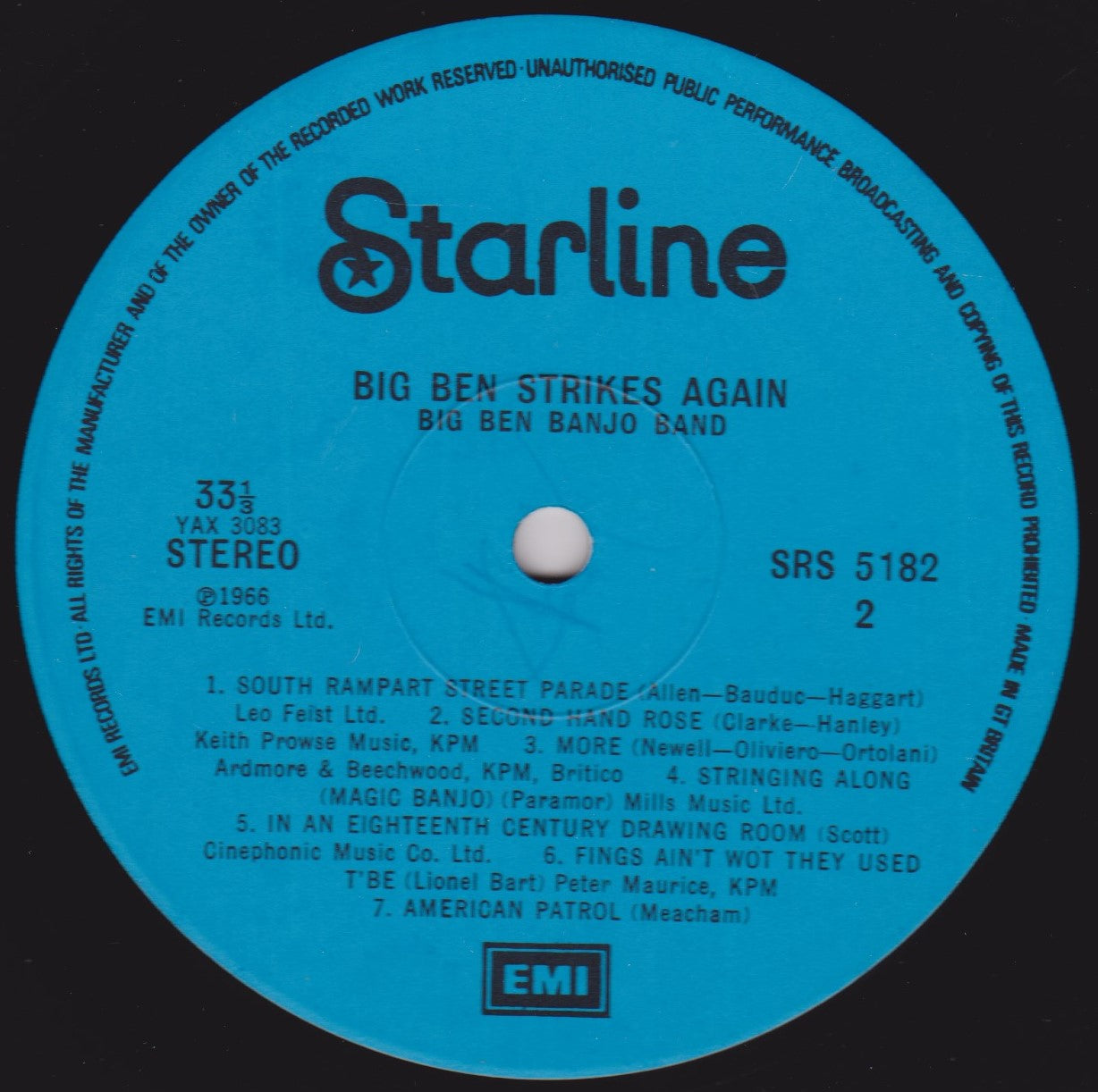 Big Ben Banjo Band ‎– Big Ben Strikes Again (Starline 1974) 12" vinyl LP VG/VG reissue