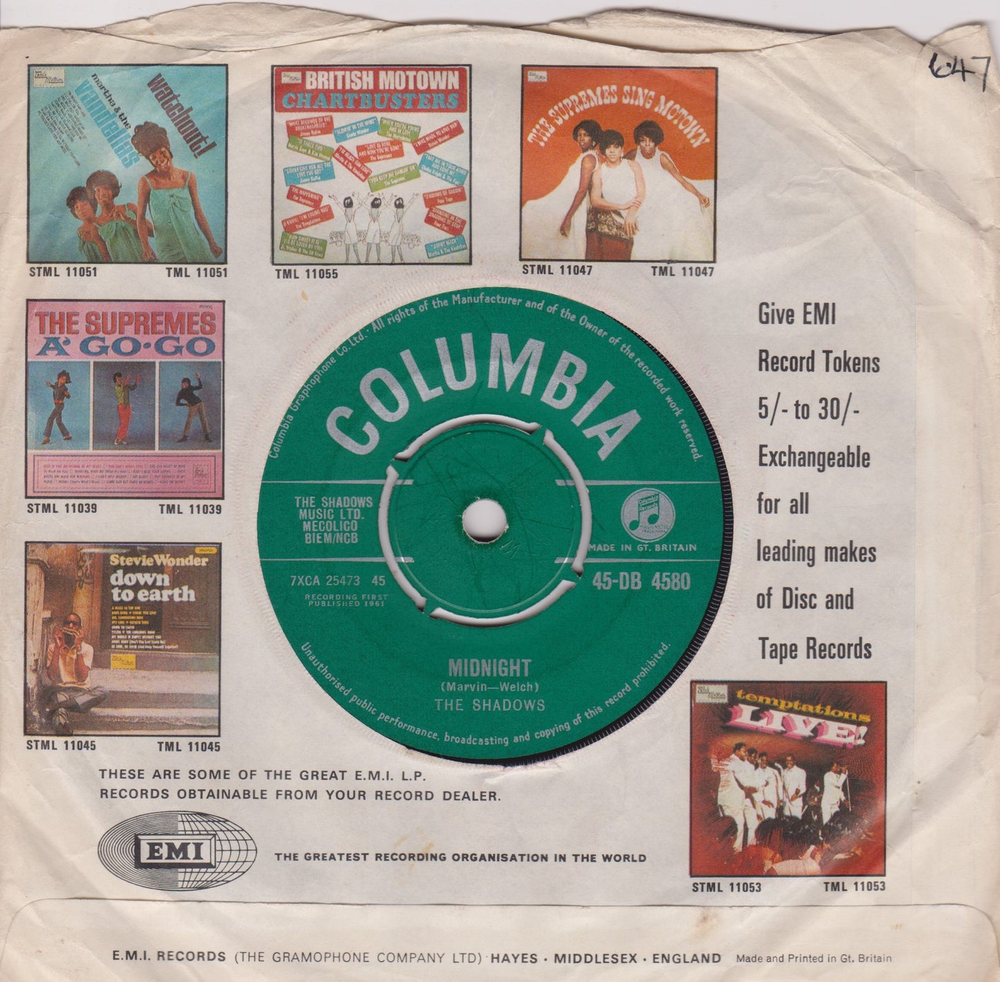 The Shadows - F. B. I. (Columbia 1961) 7" vinyl single VG/-