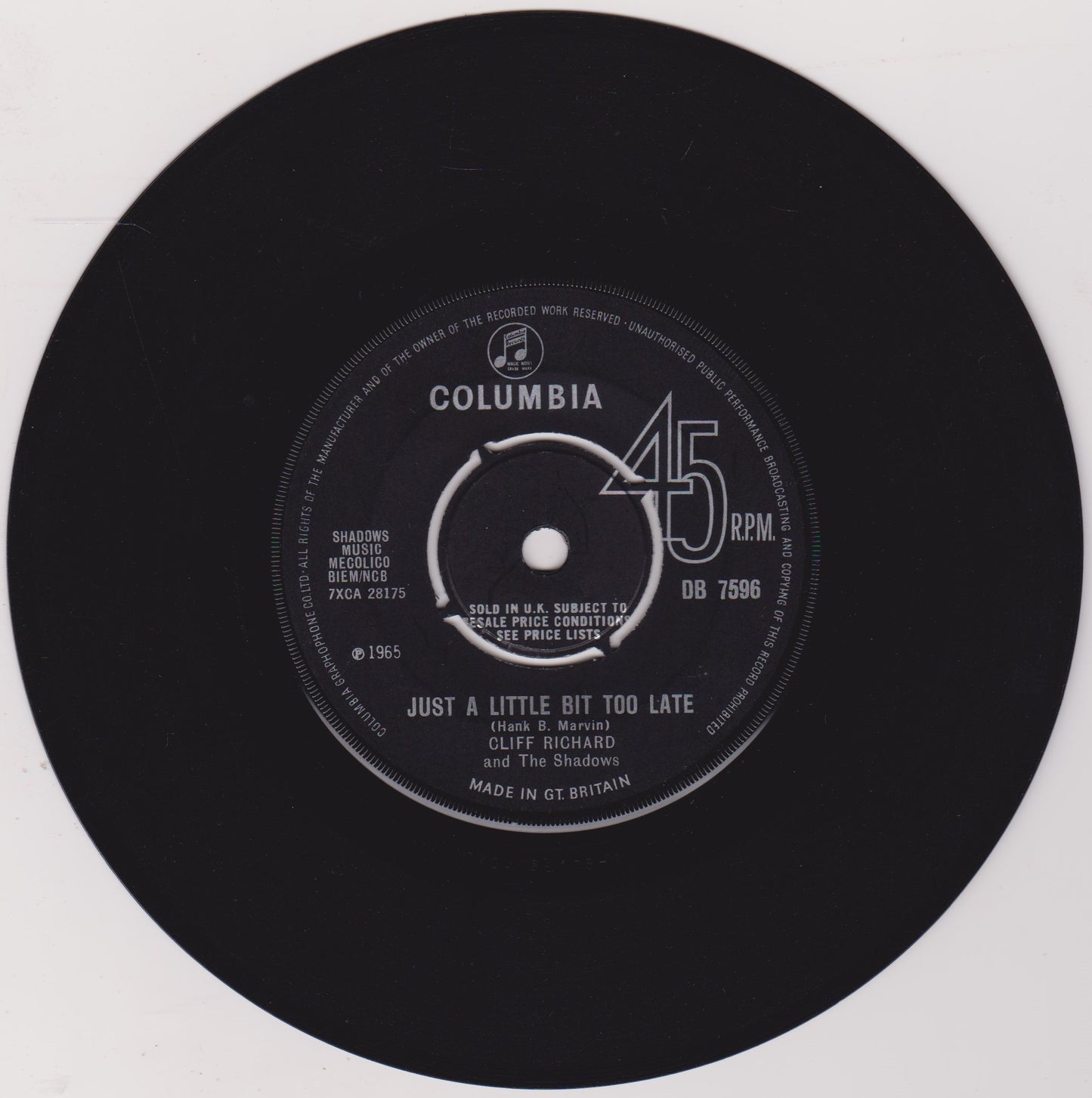 Cliff Richard & The Shadows ‎– On My Word (Columbia 1965) 7" vinyl single VG/-