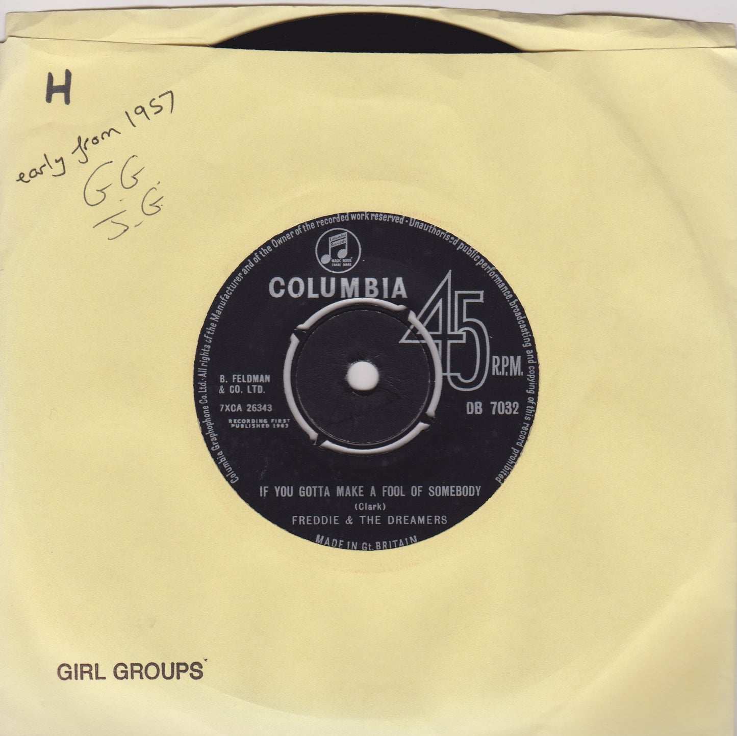 Freddie & The Dreamers – If You Gotta Make A Fool Of Somebody (Columbia, 1963) 7" vinyl single VG/-