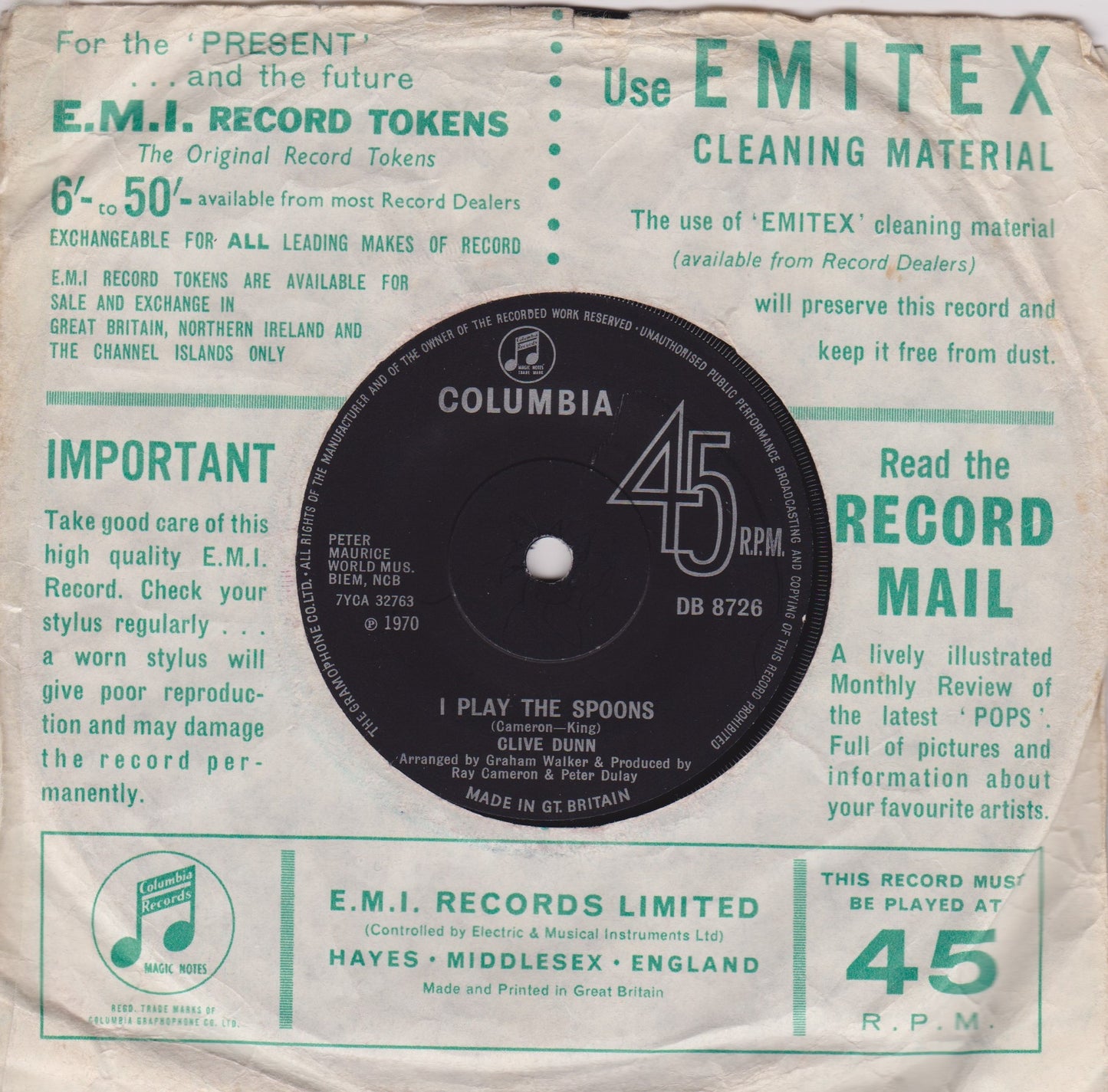 Clive Dunn ‎– Grandad (Columbia 1970) 7" vinyl single VG/G