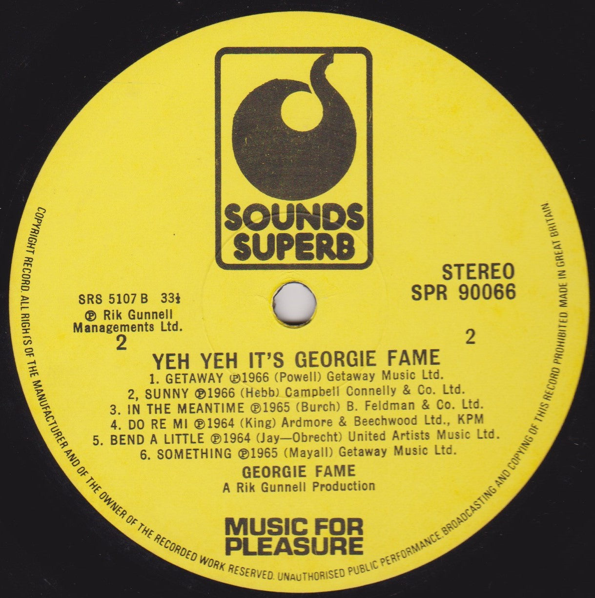 Georgie Fame ‎– Yeh, Yeh It's Georgie Fame (Sounds Superb) 12" vinyl LP VG/VG compilation