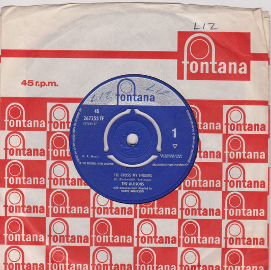 The Allisons – I'll Cross My Fingers (Fontana 1962) 7" vinyl single VG/VG