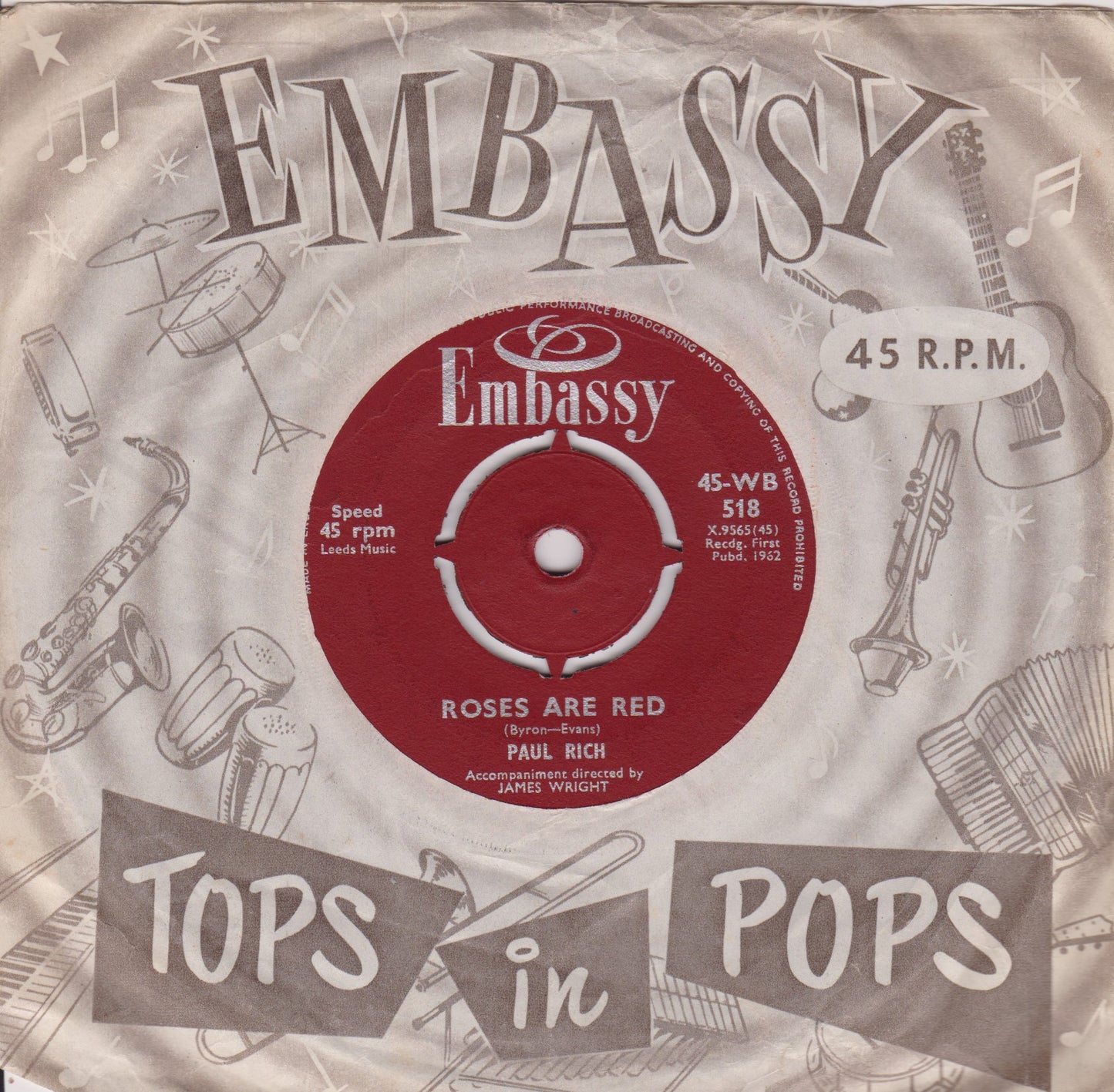 Bud Ashton / Paul Rich – Guitar Tango / Roses Are Red (Embassy 1962) 7" vinyl single VG/VG