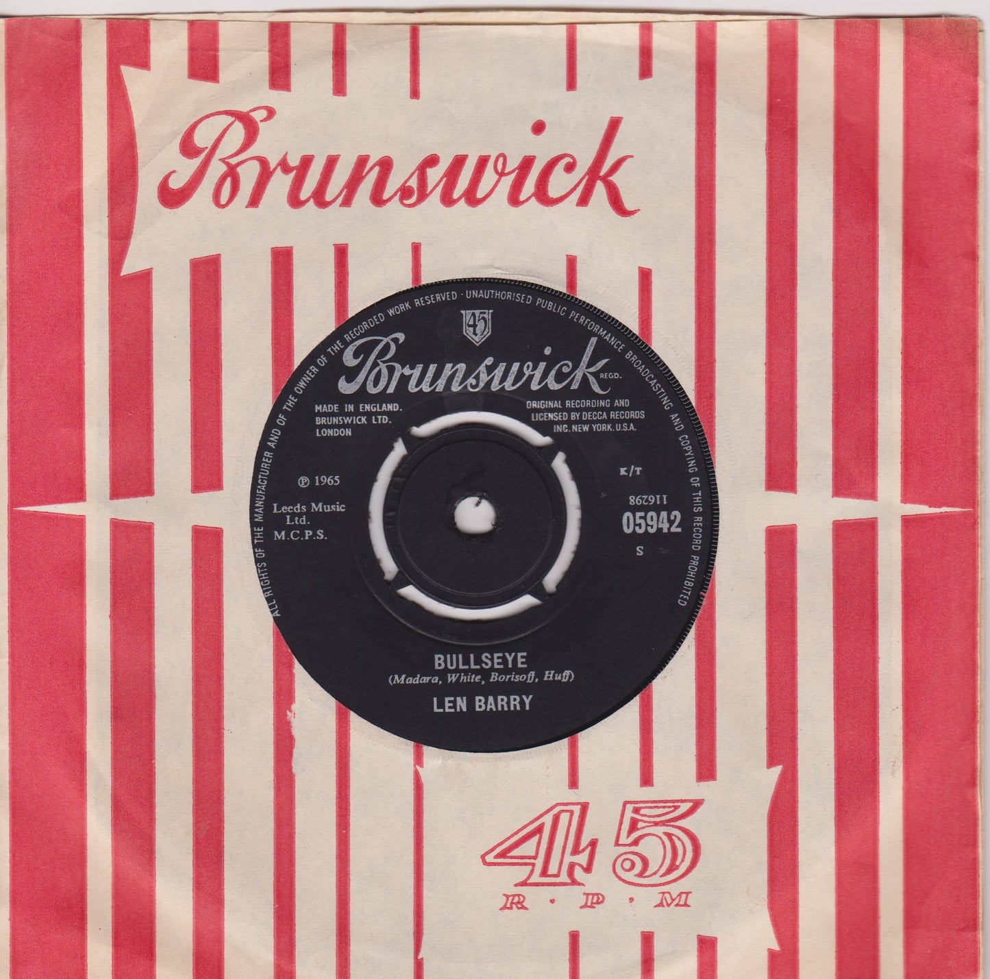 Len Barry – 1-2-3 (Brunswick 1965) 7" vinyl single VG/VG