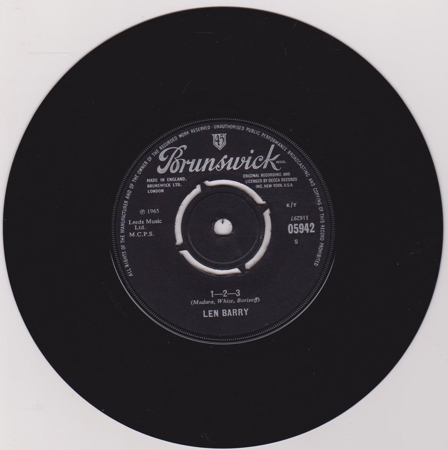 Len Barry – 1-2-3 (Brunswick 1965) 7" vinyl single VG/VG