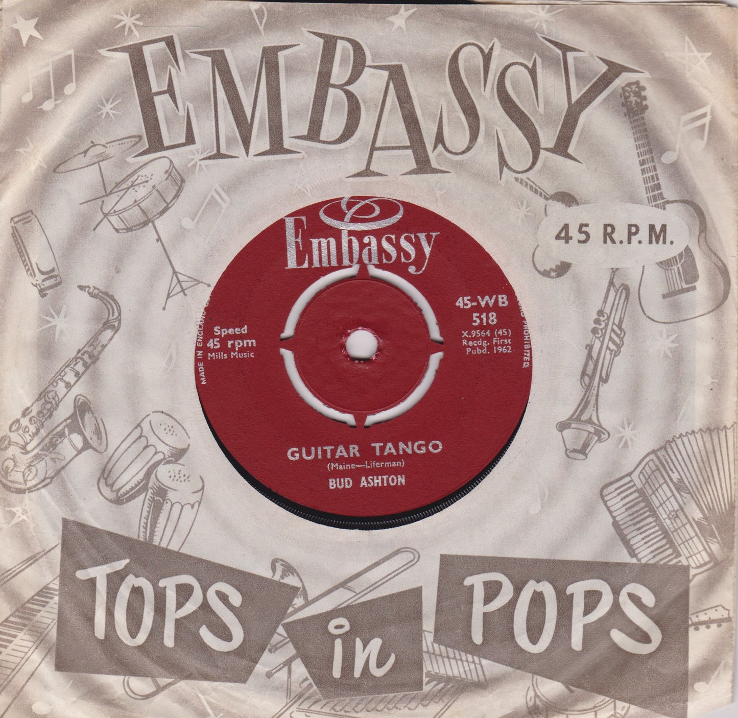 Bud Ashton / Paul Rich – Guitar Tango / Roses Are Red (Embassy 1962) 7" vinyl single VG/VG