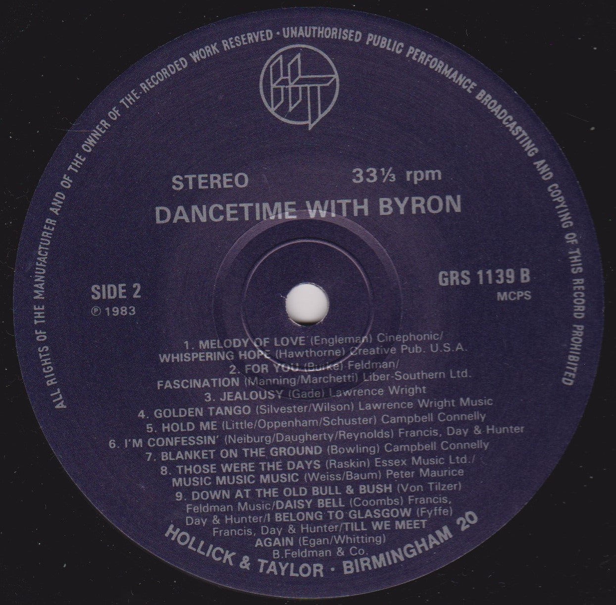 Byron Jones ‎– Dancetime With Byron (Grosvenor 1983) 12" vinyl LP VG/G+