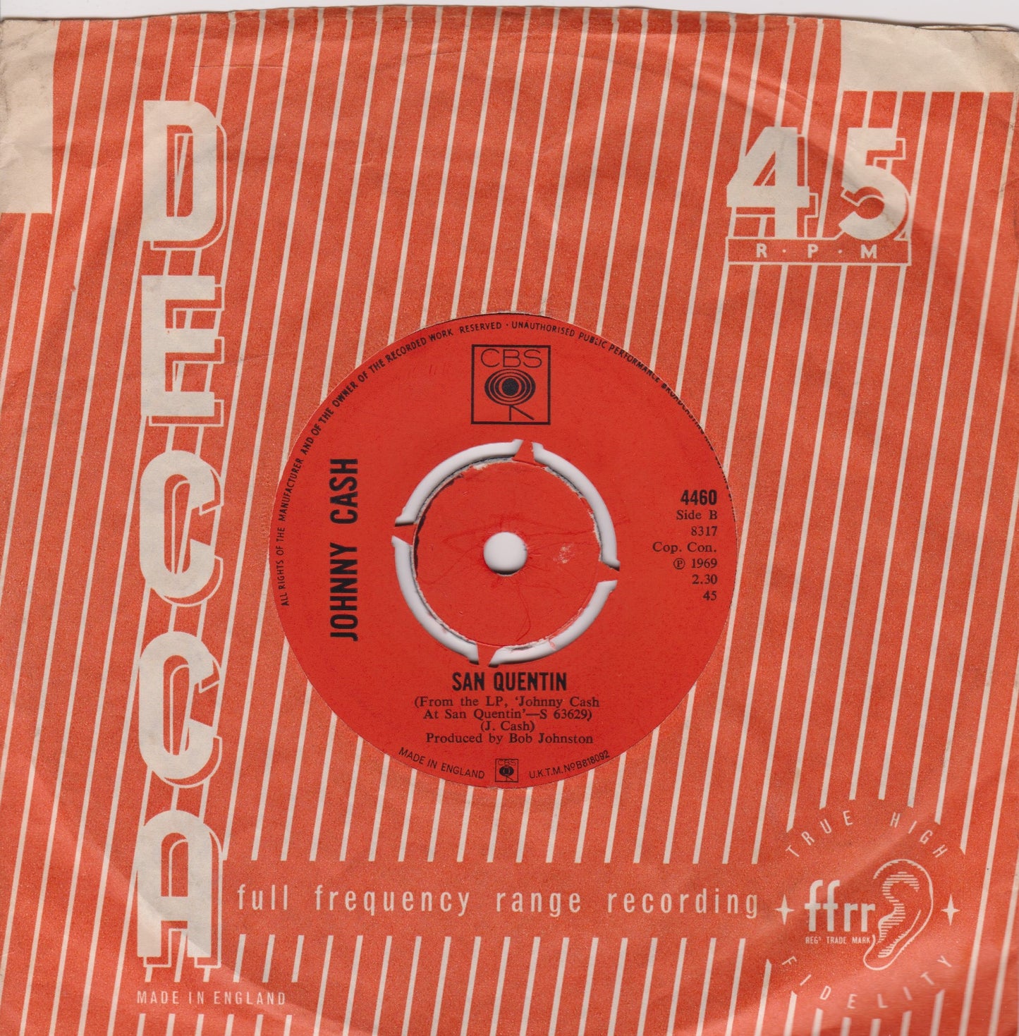 Johnny Cash ‎– A Boy Named Sue (CBS 1969) 7" vinyl single VG/-