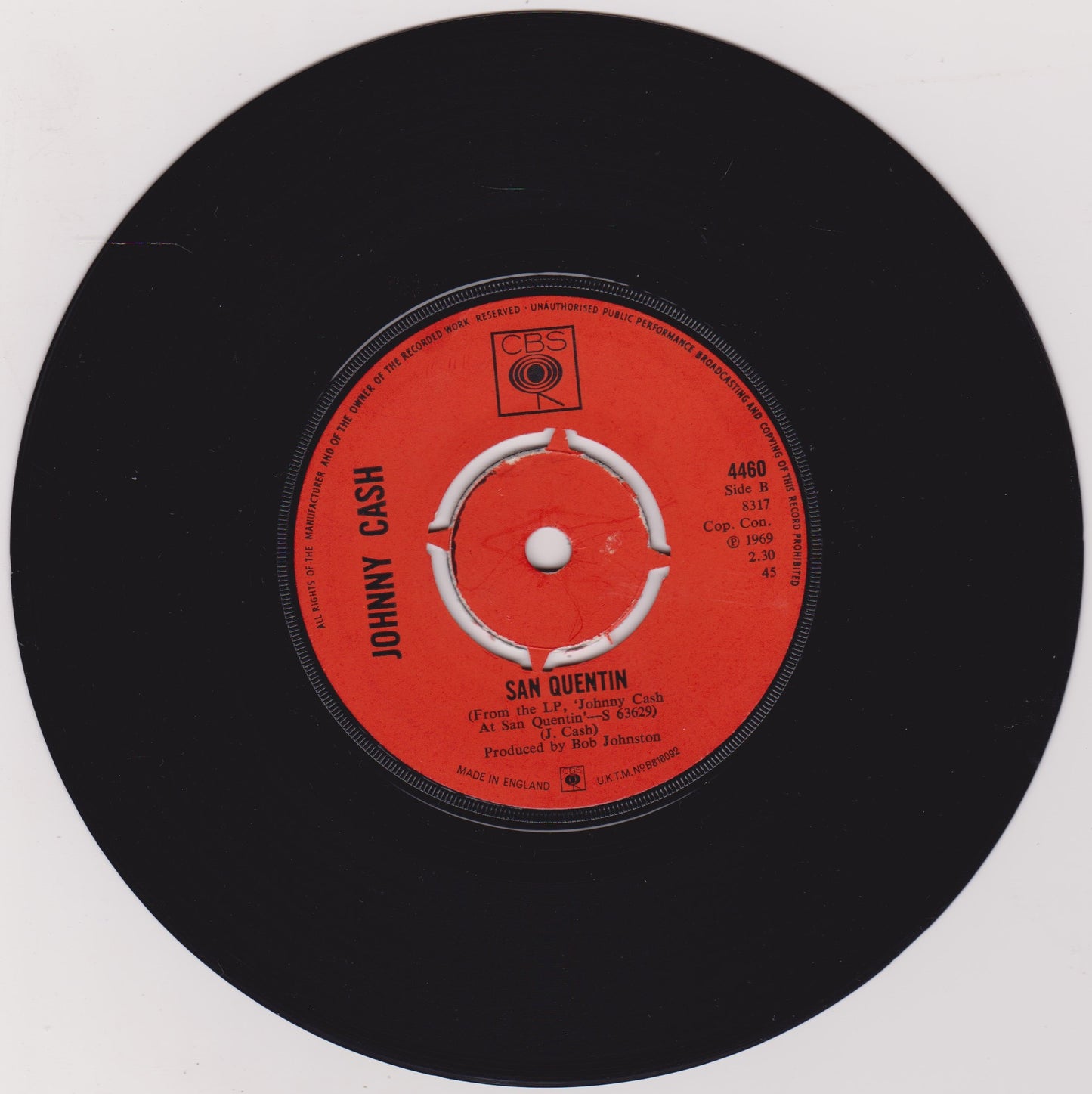 Johnny Cash ‎– A Boy Named Sue (CBS 1969) 7" vinyl single VG/-