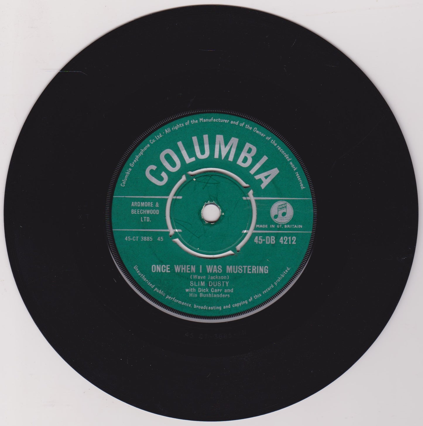 Slim Dusty And His Bushlanders ‎– A Pub With No Beer (Columbia) 7" vinyl single VG/-