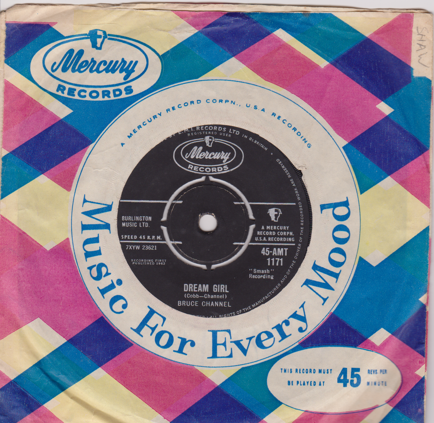 Bruce Channel – Hey! Baby (Mercury 1962) 7" vinyl single VG/VG