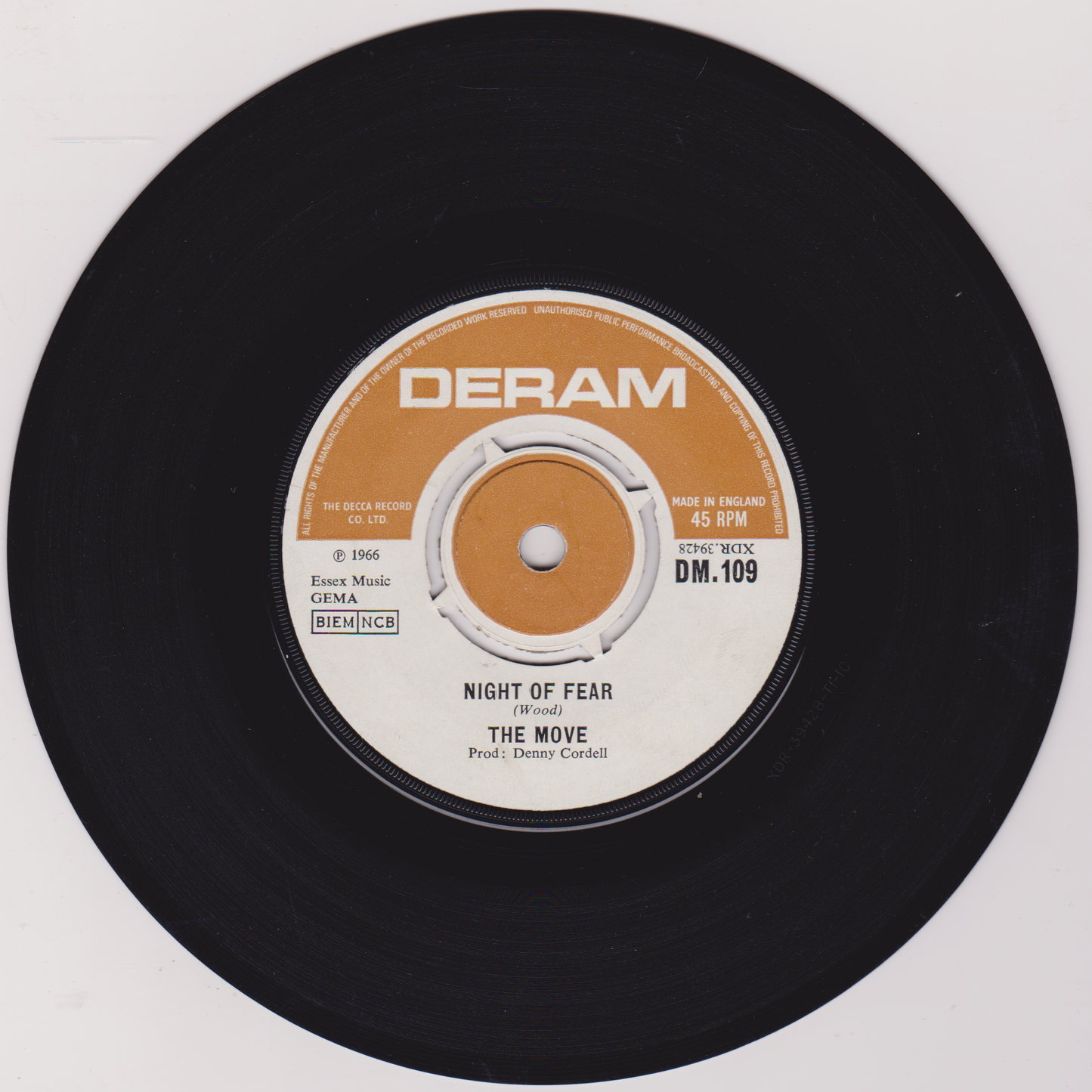 The Move ‎– Night Of Fear (Deram 1966) 7" vinyl single VG/-