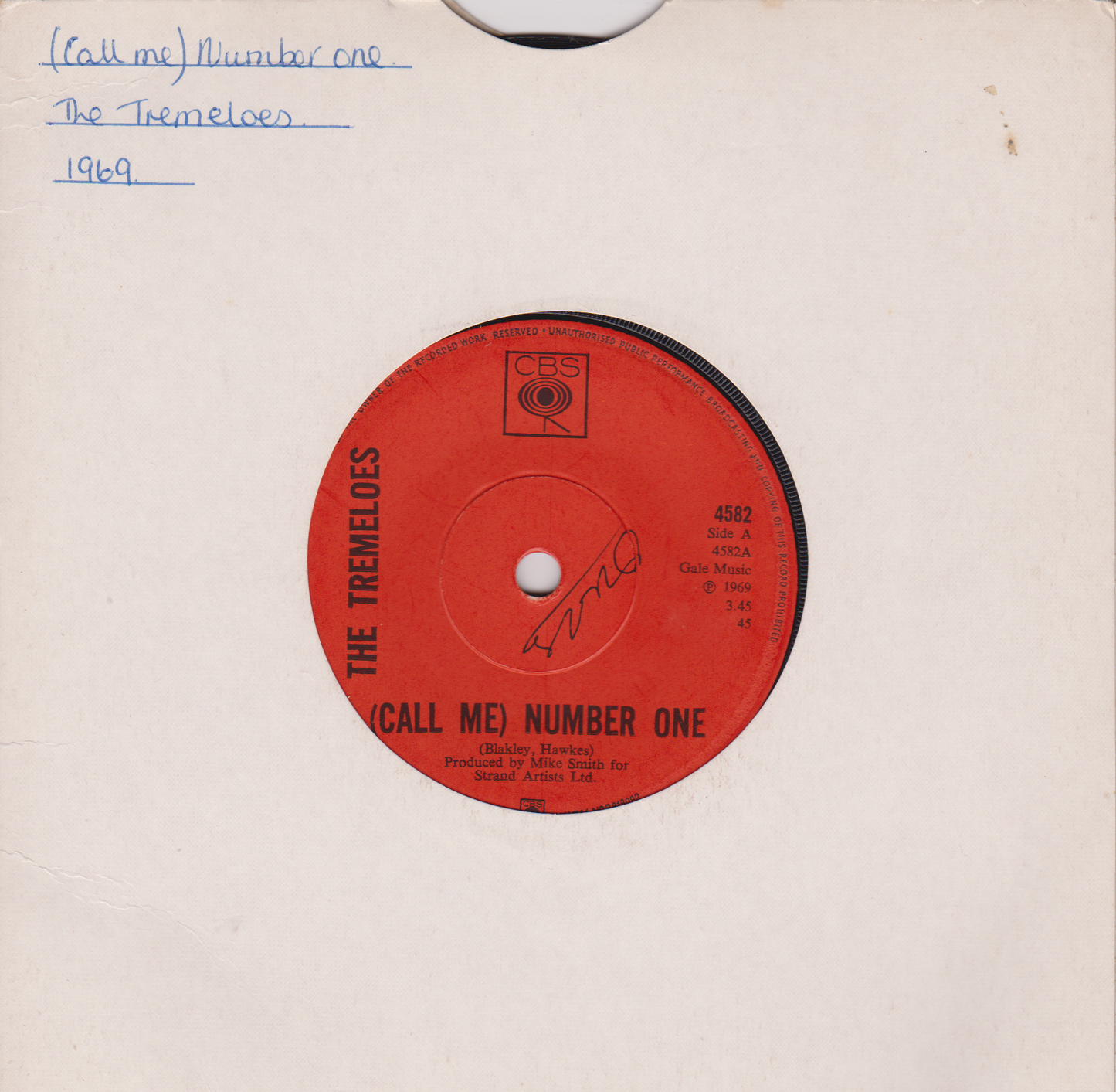 The Tremeloes - (Call Me) Number One (CBS 1969) 7" vinyl single G+/-