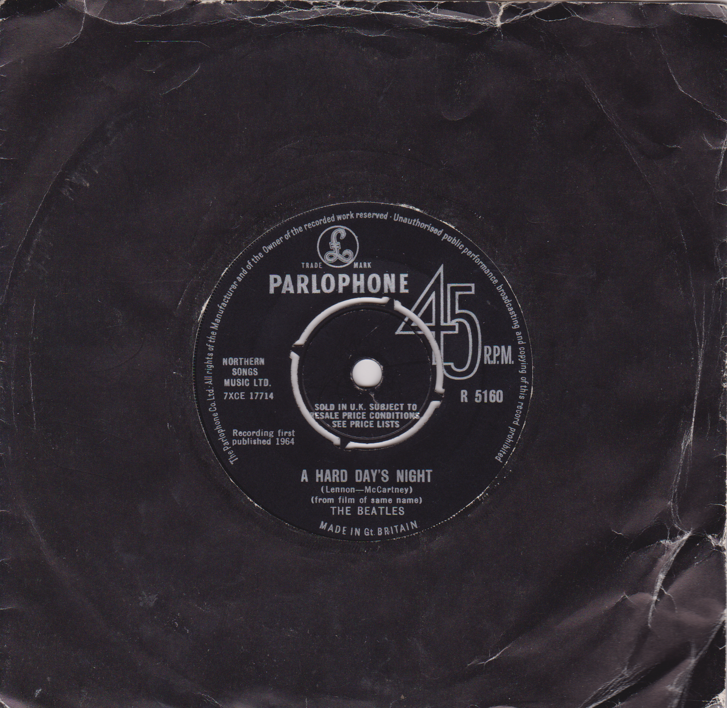 The Beatles ‎– A Hard Day's Night (Parlophone 1964) 7" vinyl single VG/-