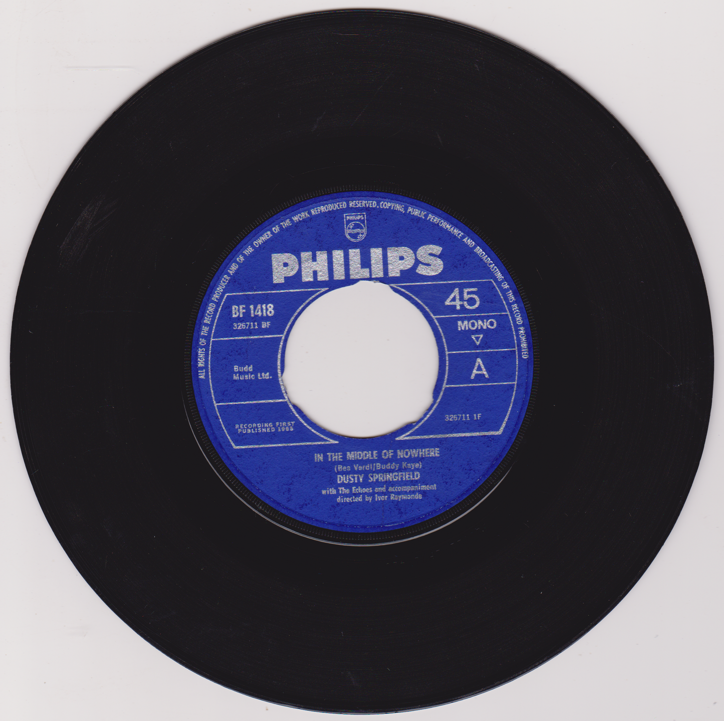 Dusty Springfield ‎– In The Middle Of Nowhere (Philips 1965) 7" vinyl single G/- jukebox centre