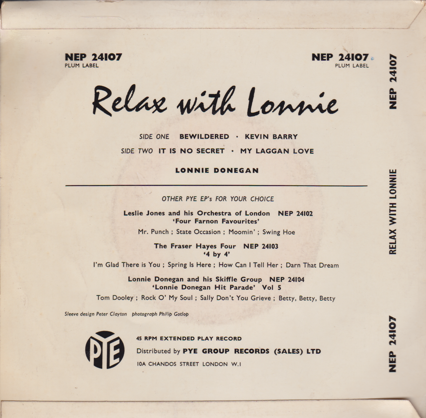 Lonnie Donegan - Relax With Lonnie (Pye) 7" vinyl EP G+/VG